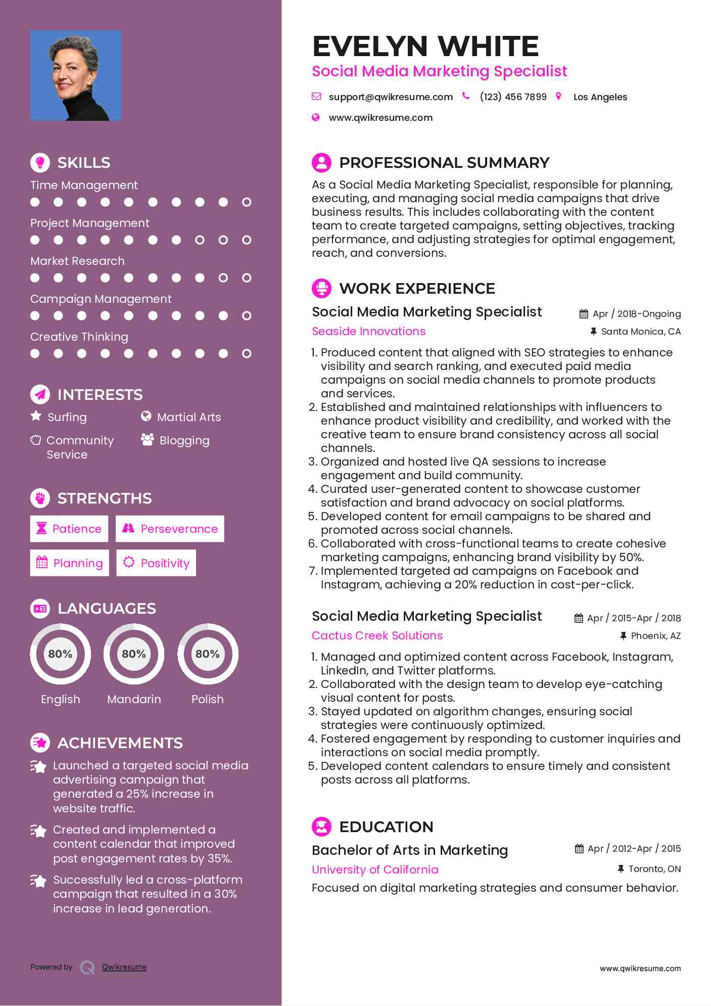Social Media Marketing Specialist Resume Template