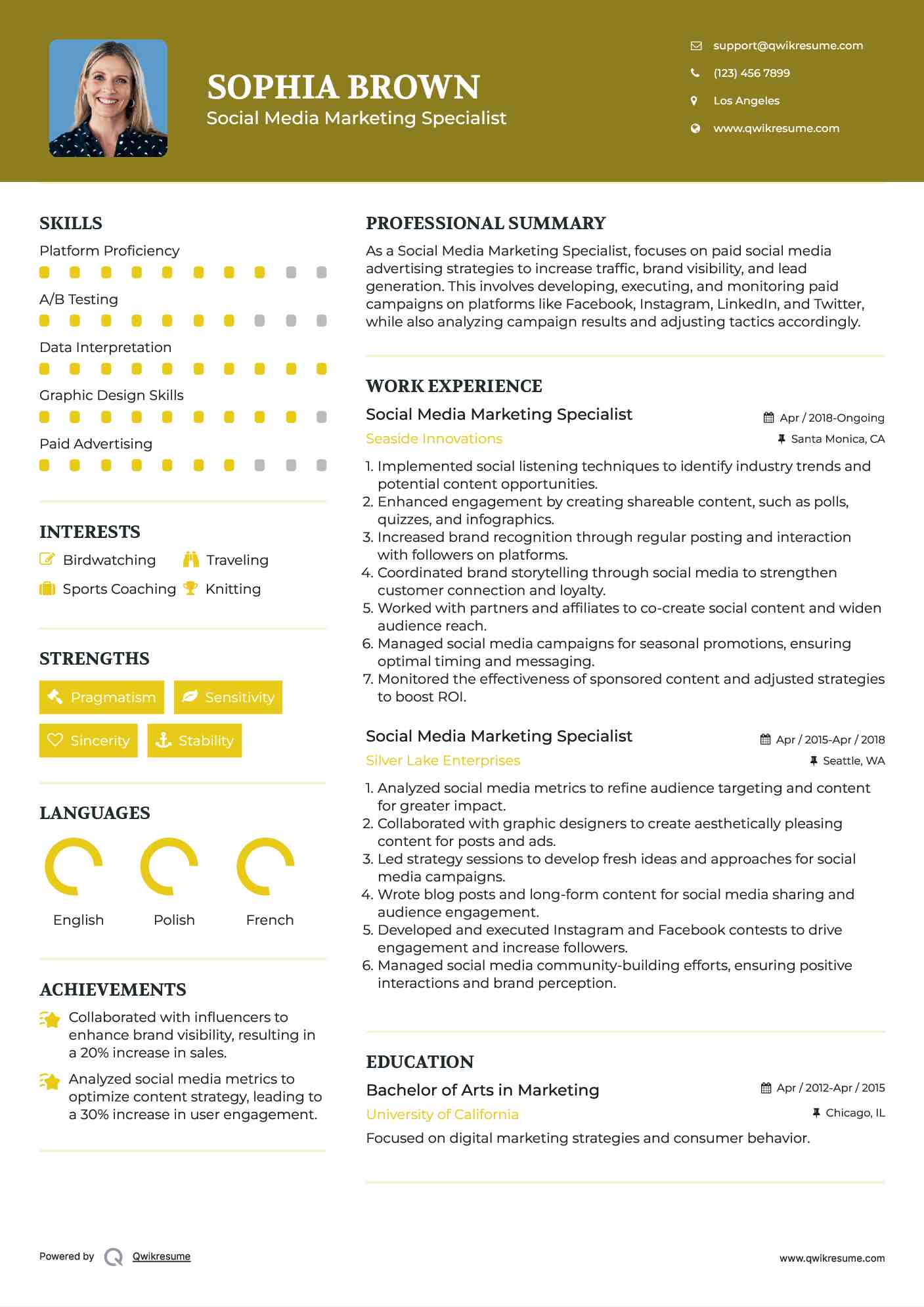 Social Media Marketing Specialist Resume Model