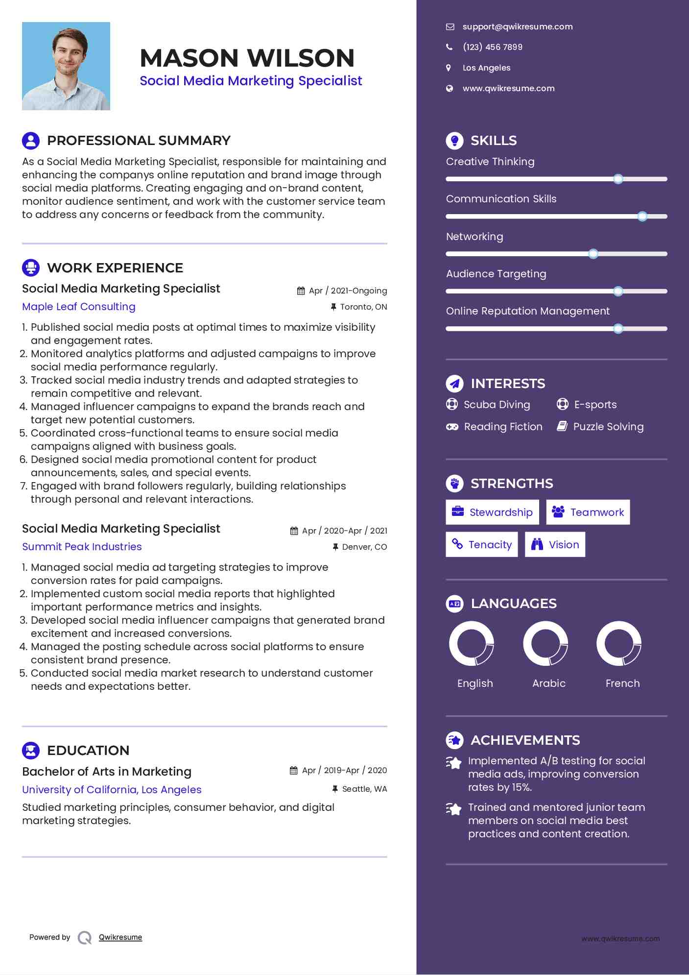 Social Media Marketing Specialist Resume Template