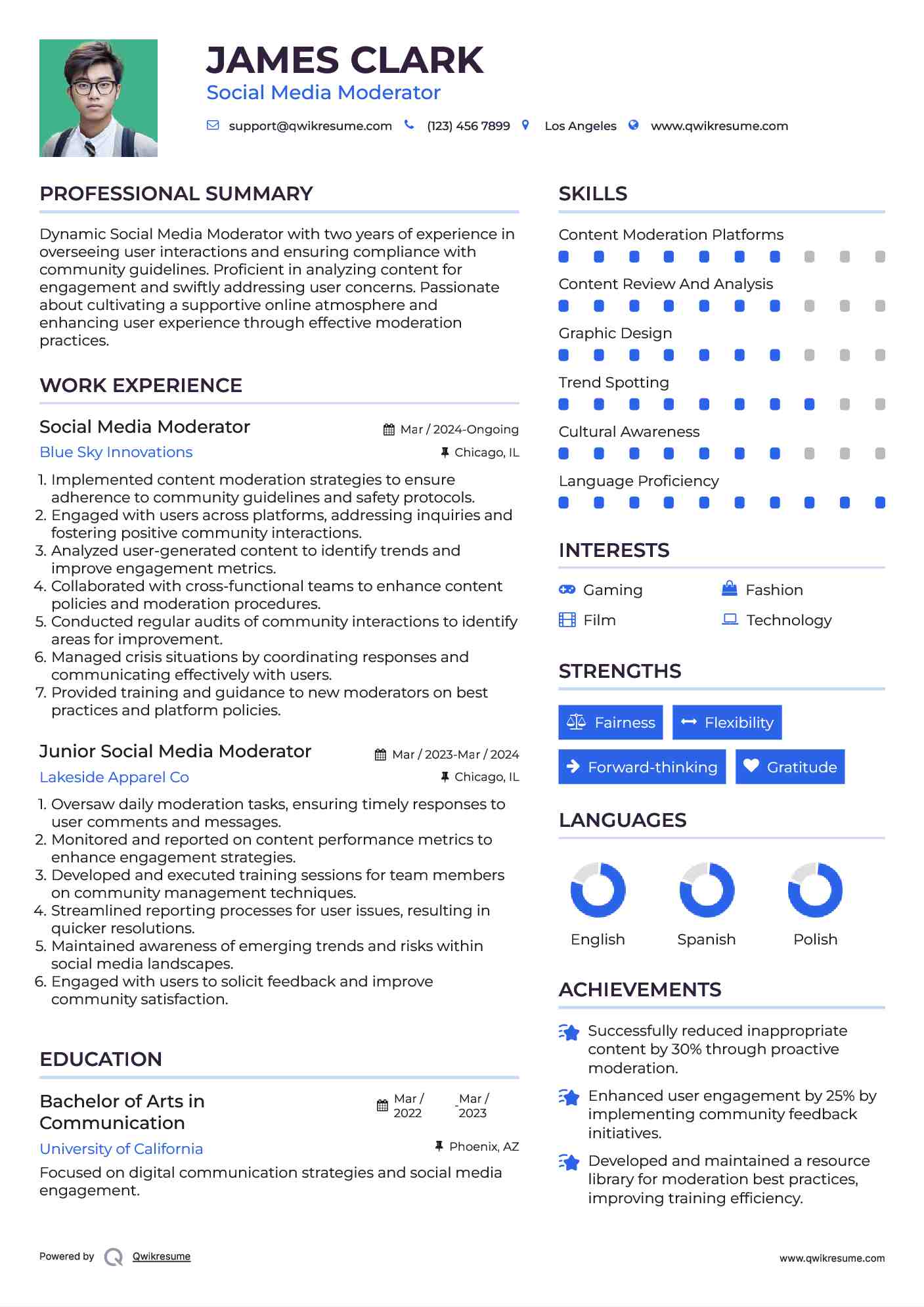 Social Media Moderator Resume Template
