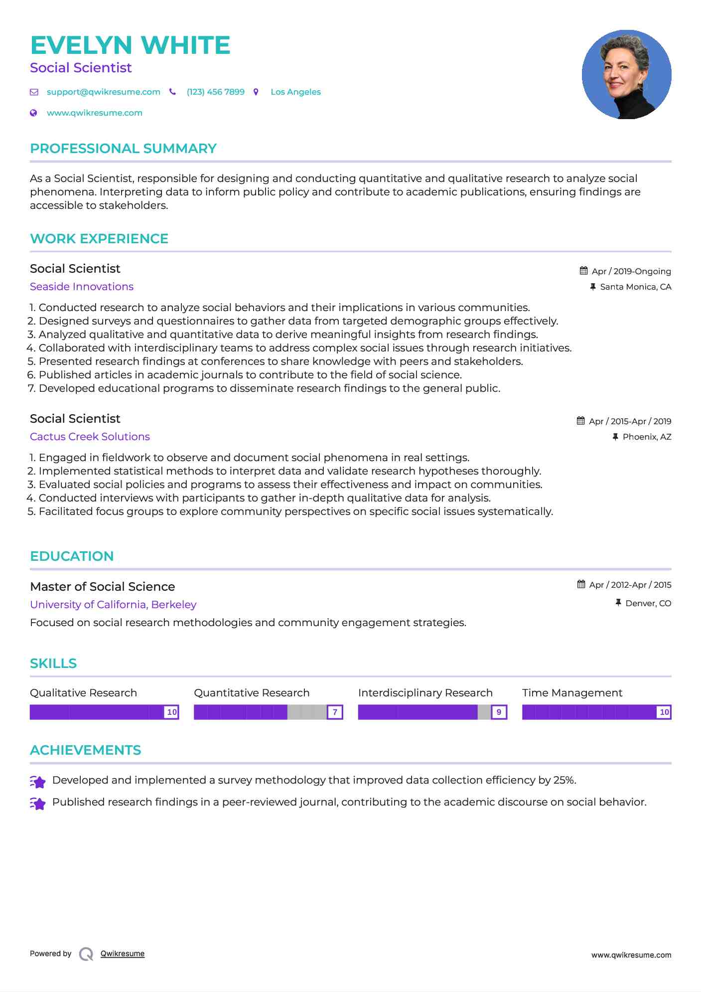 Social Scientist Resume Format