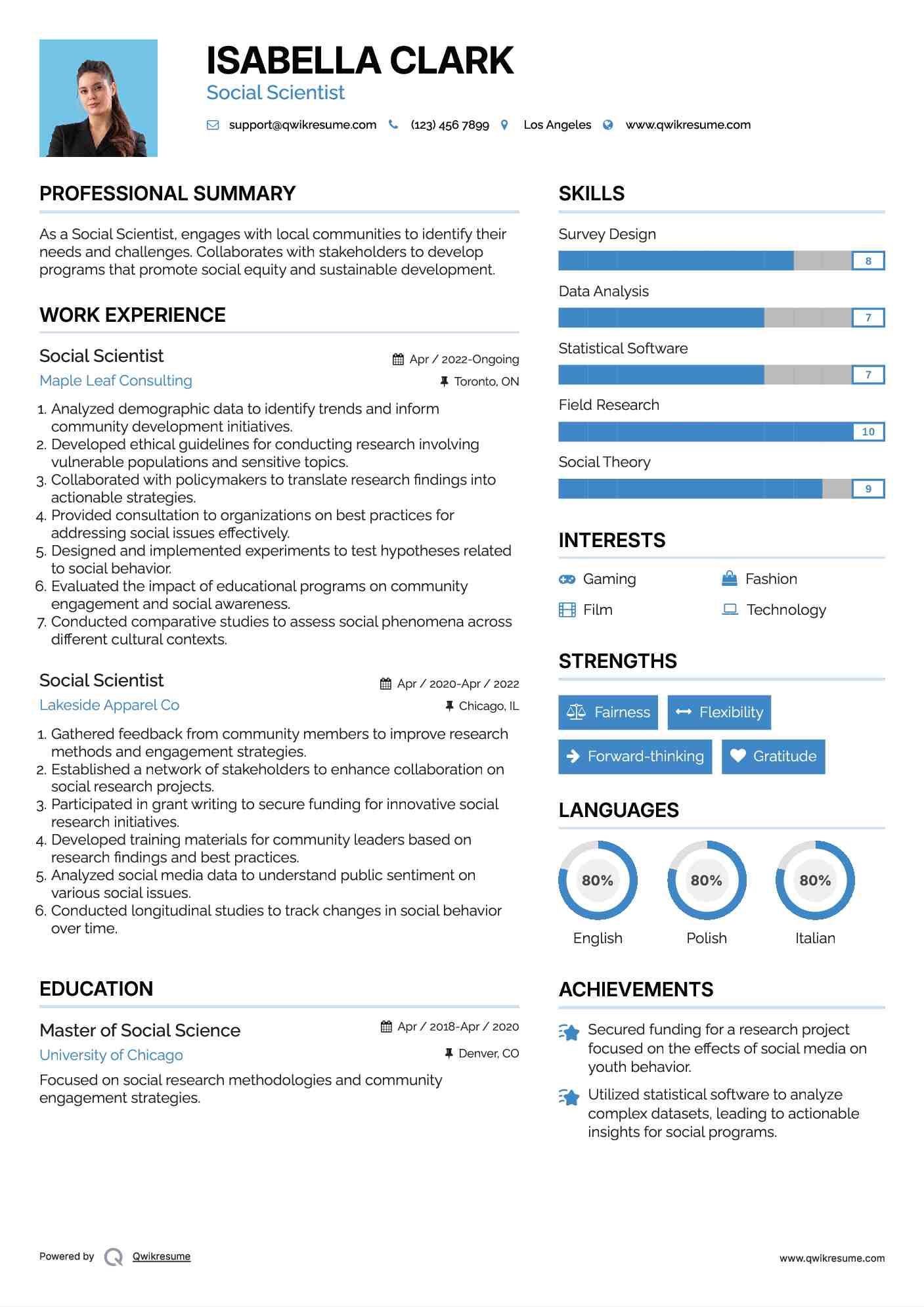 Social Scientist Resume Format