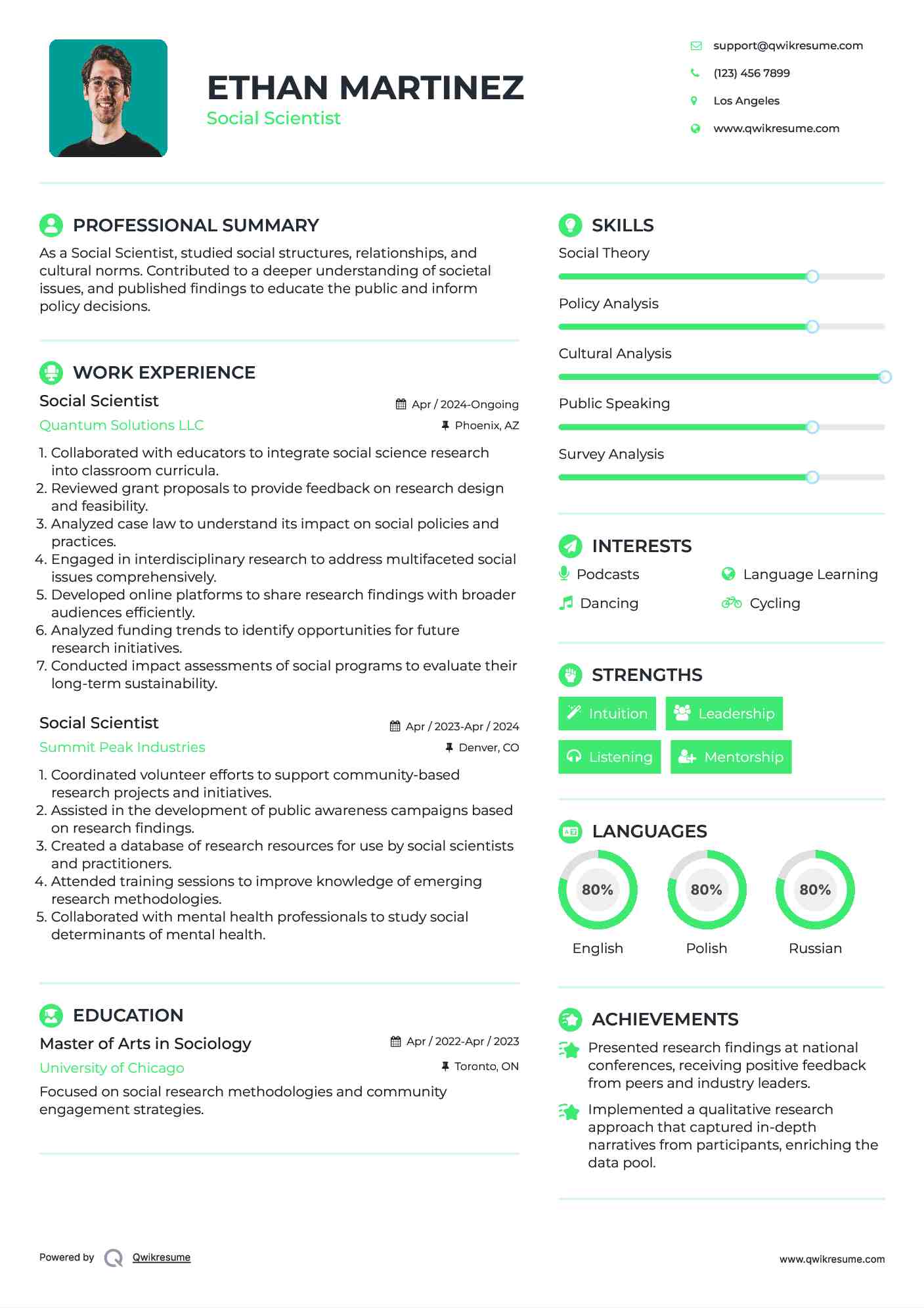 Social Scientist Resume Template