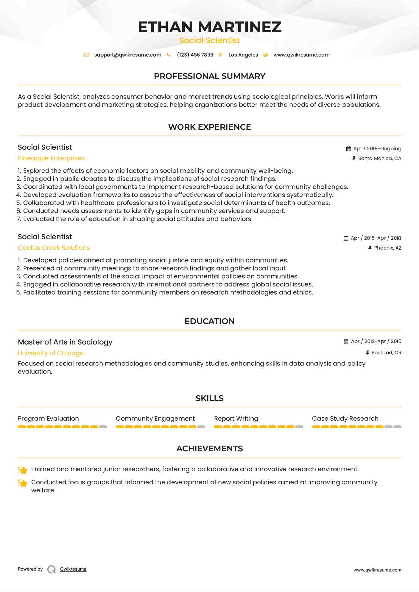 Social Scientist Resume Template