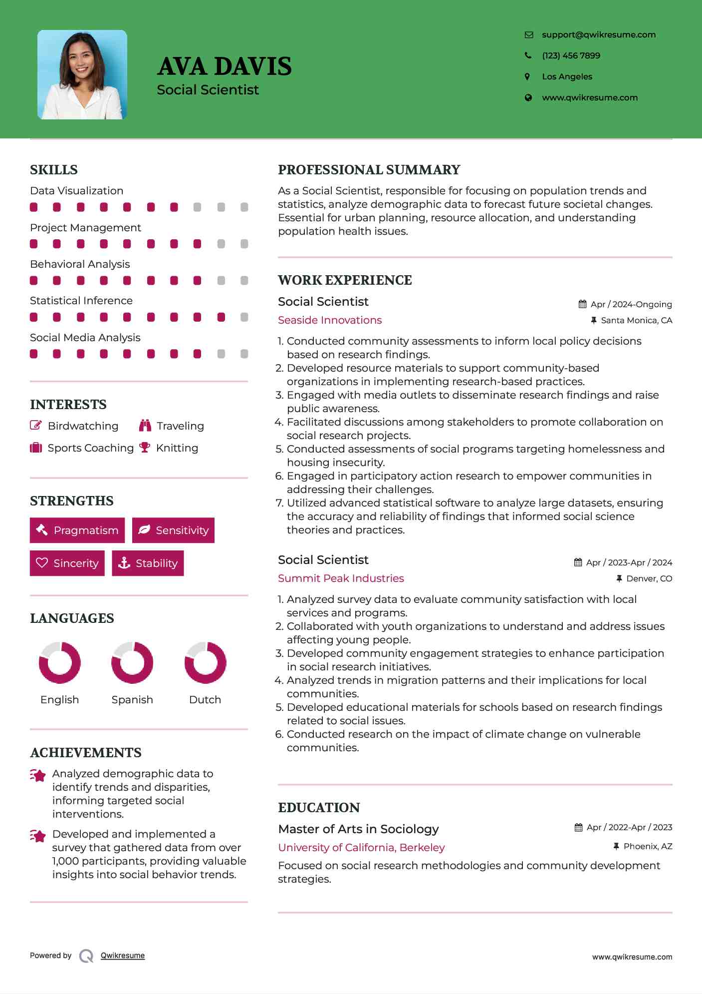 Social Scientist Resume Sample