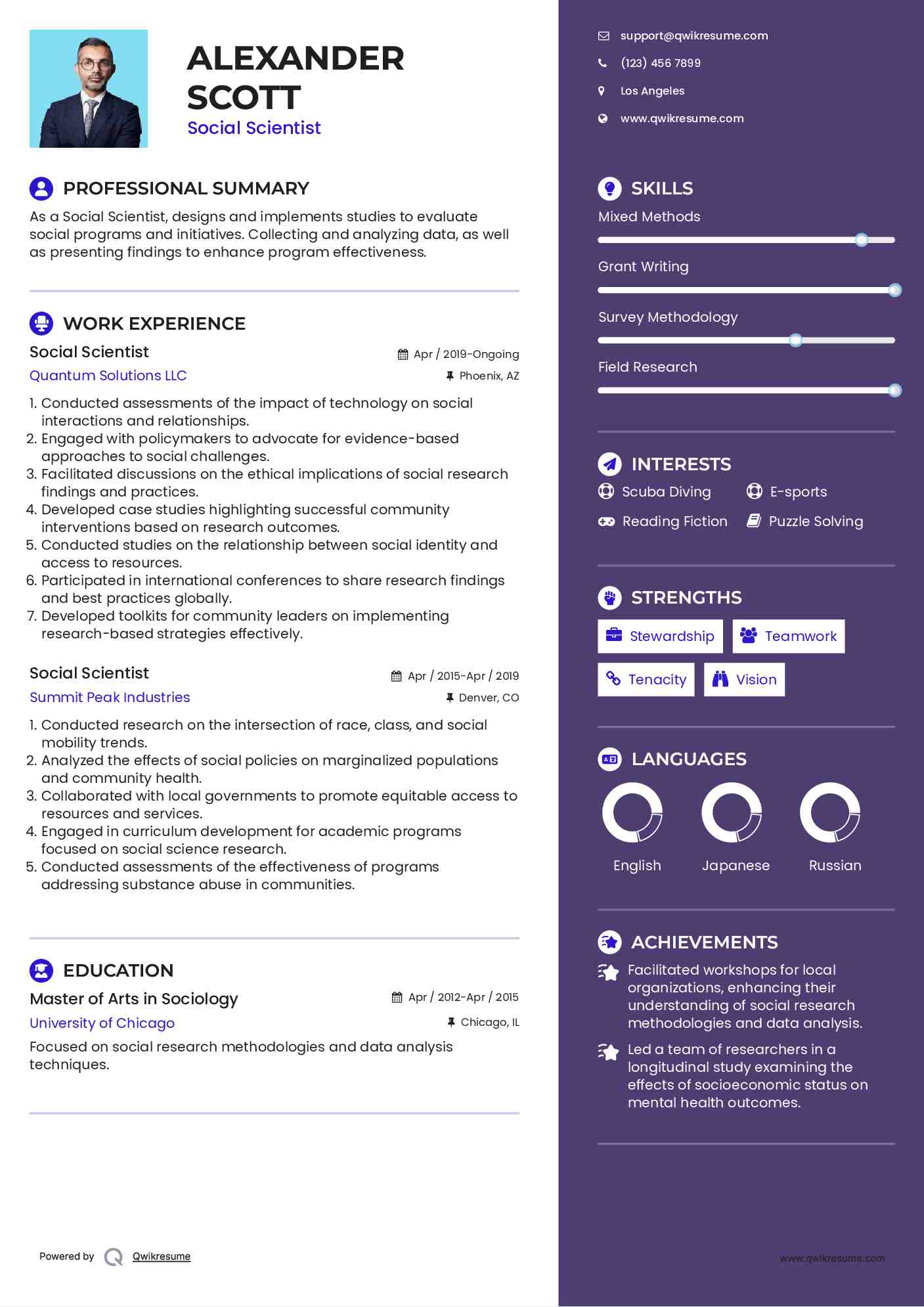 Social Scientist Resume Example