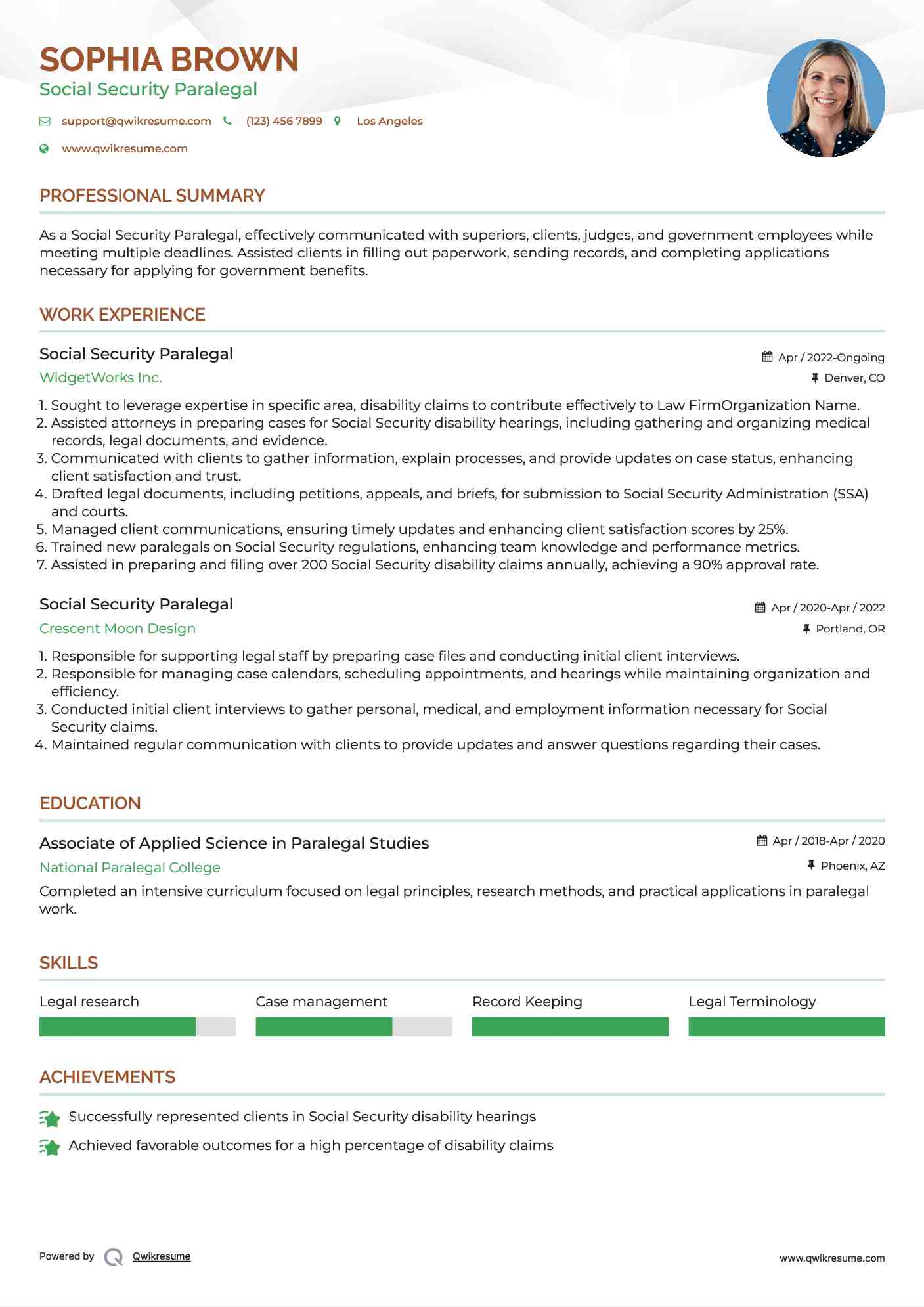Social Security Paralegal Resume Model