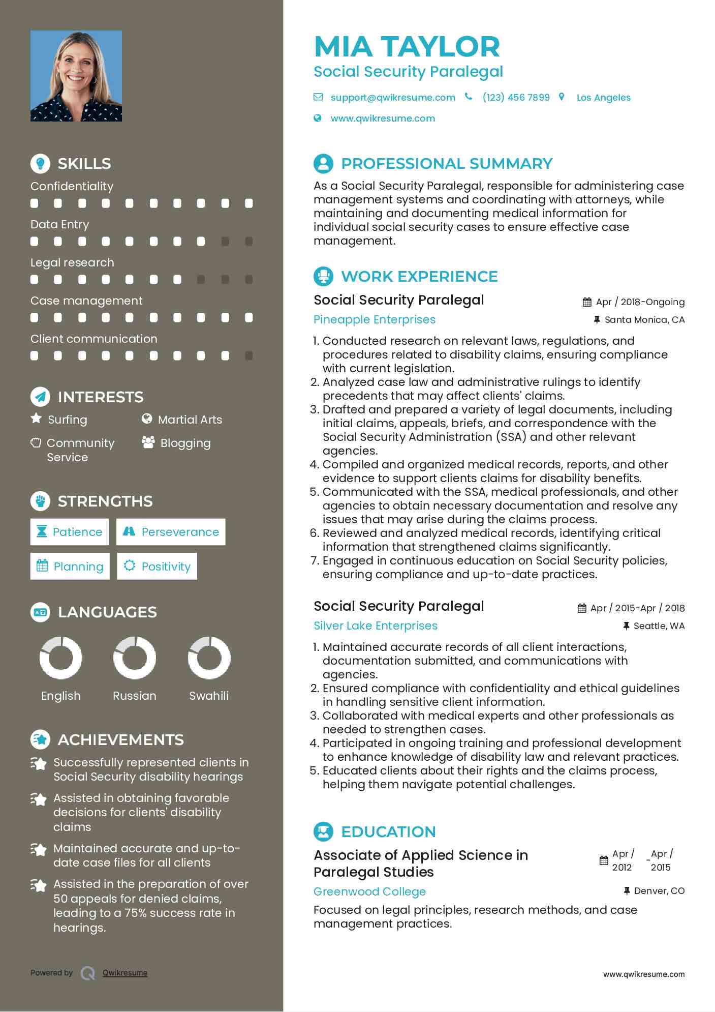 Social Security Paralegal Resume Model