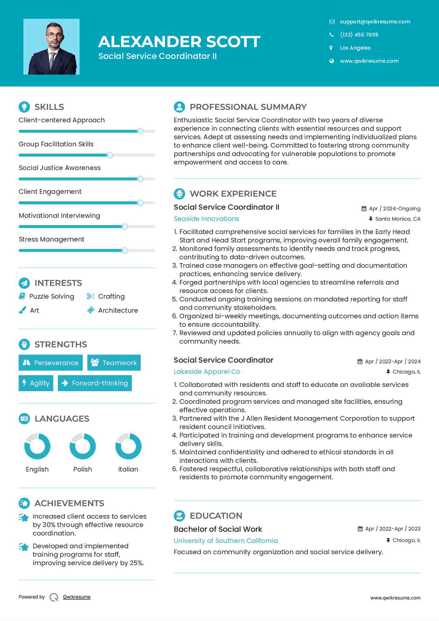 Social Service Coordinator II Resume Model