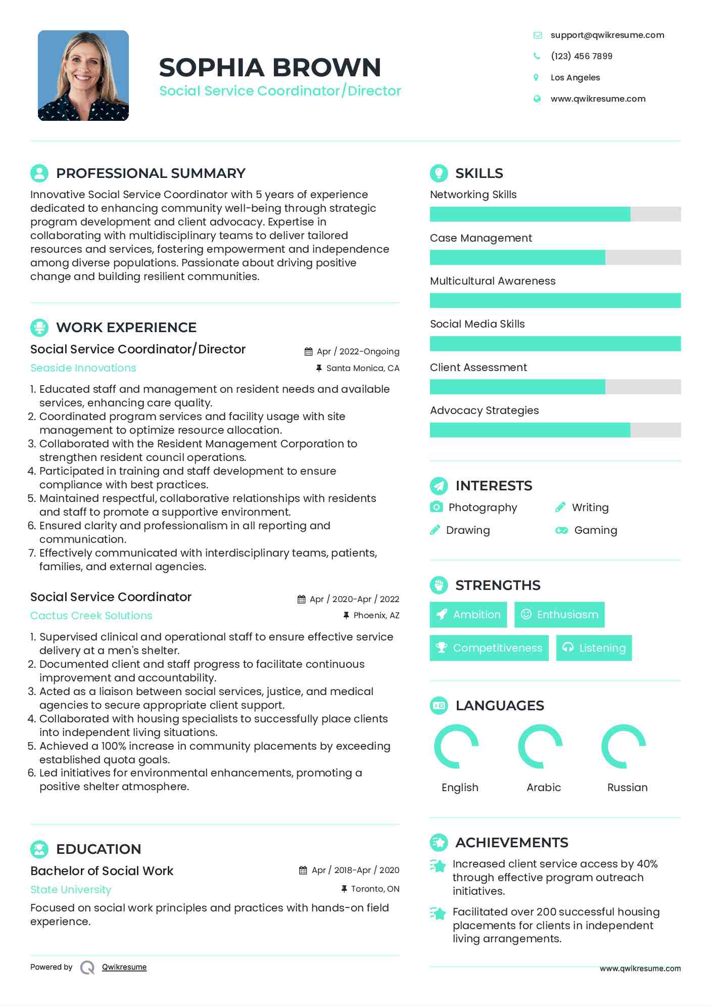 Social Service Coordinator/Director Resume Example