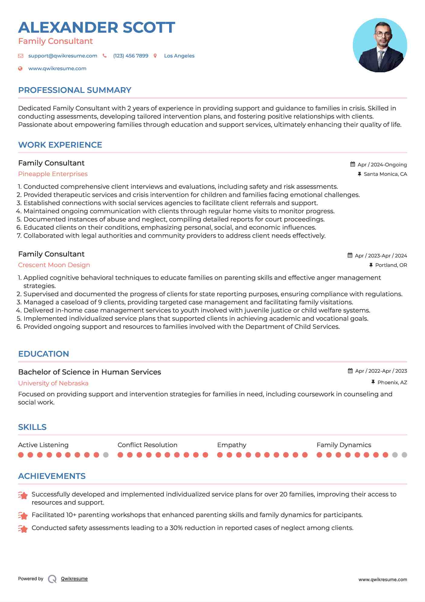 Family Consultant Resume Format