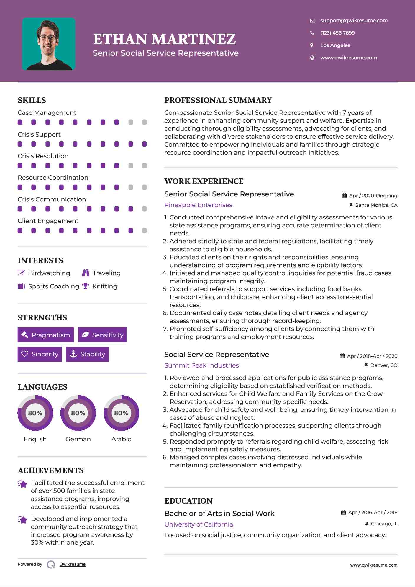 Senior Social Service Representative Resume Model