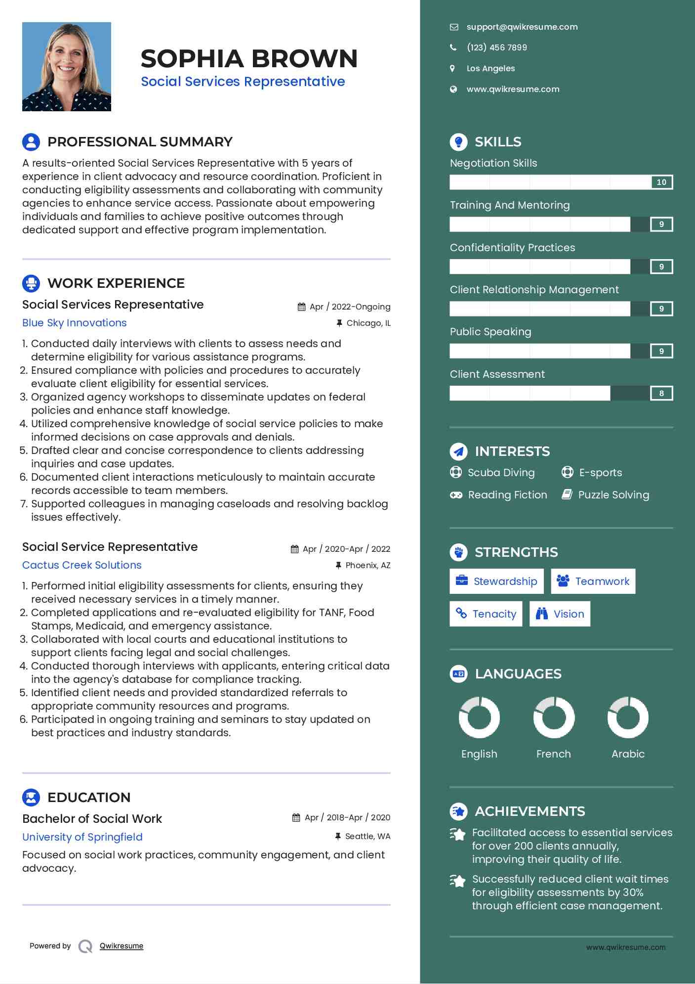 Social Services Representative Resume Template