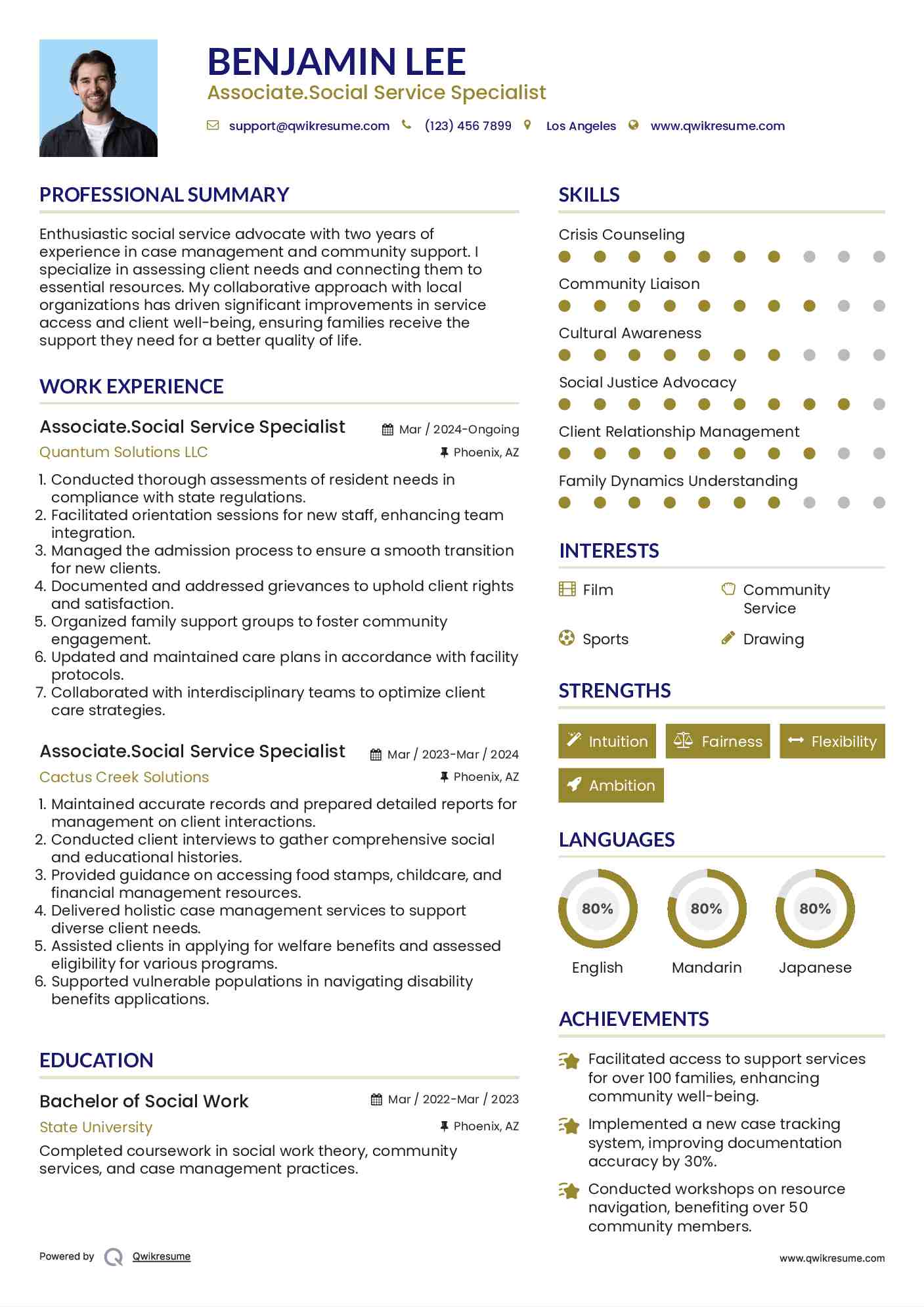 Associate.Social Service Specialist Resume Example