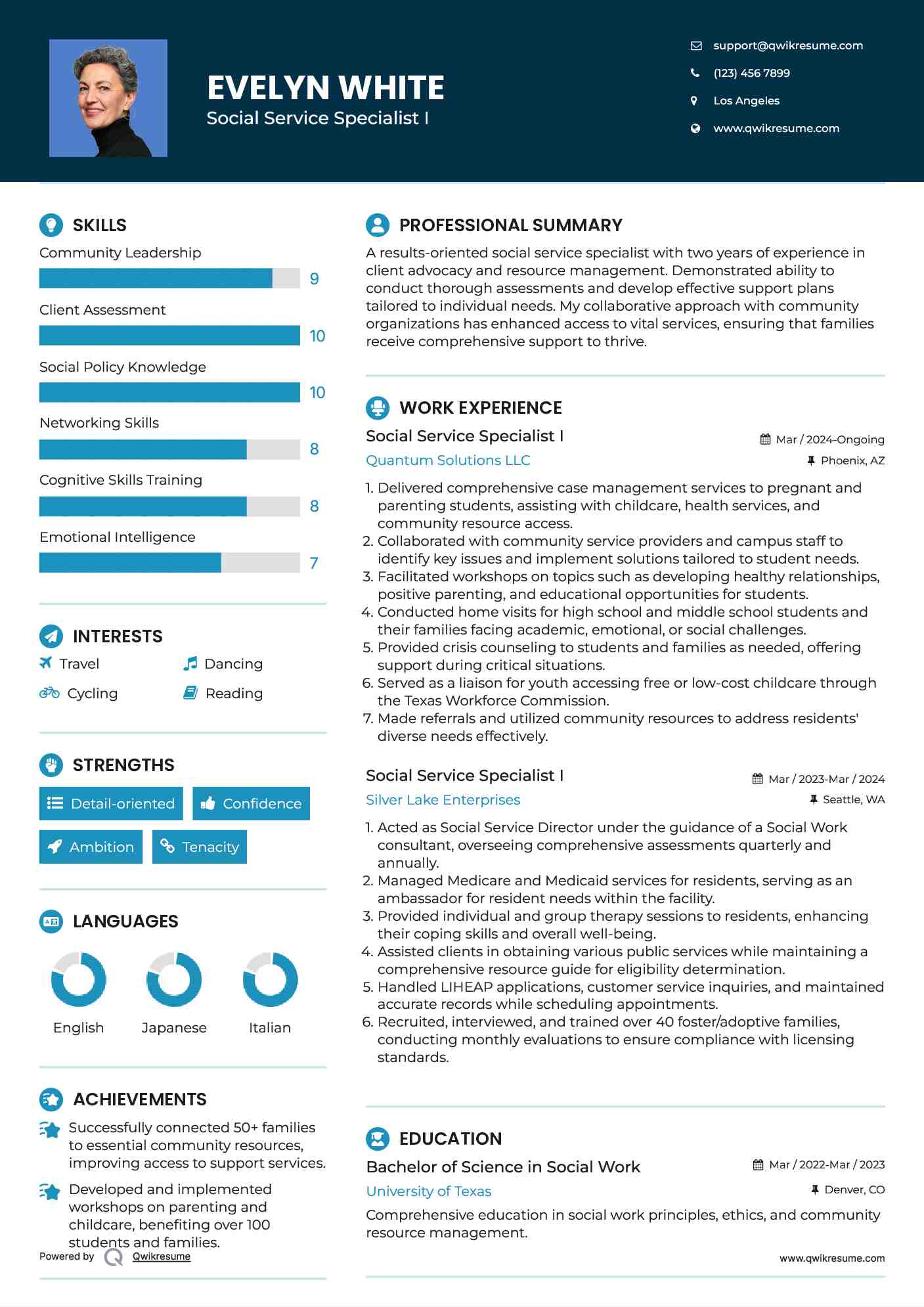 Social Service Specialist  I Resume Template