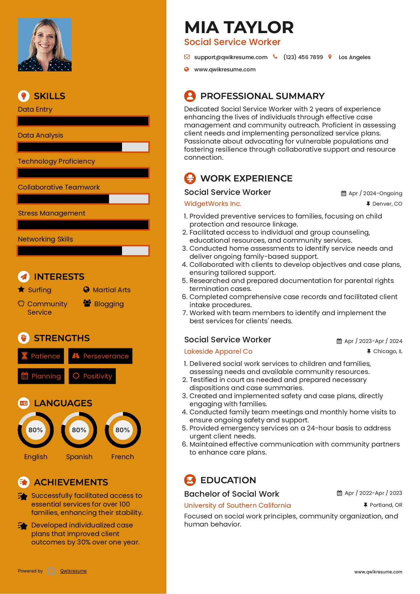 Social Service Worker Resume Model