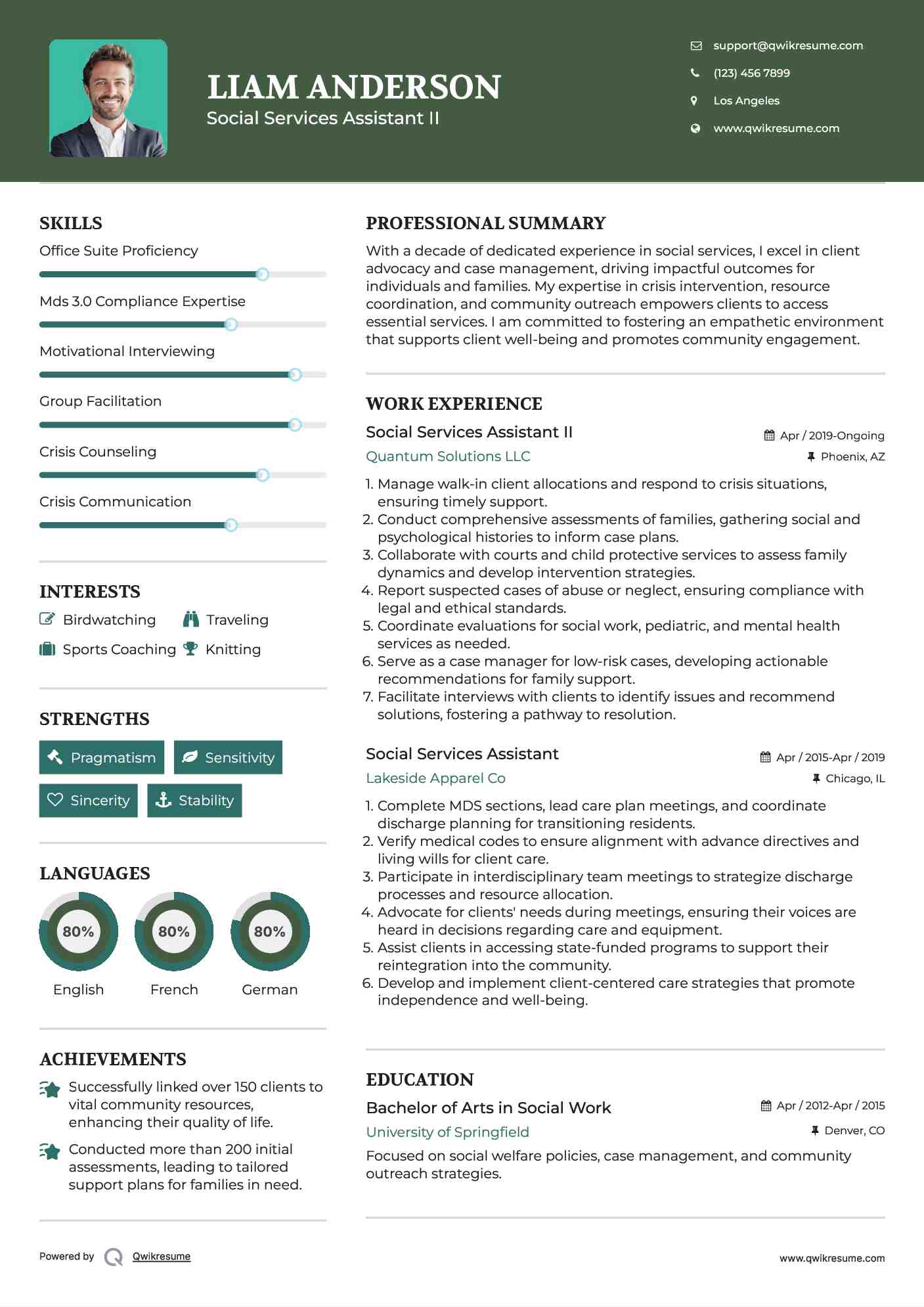 Social Services Assistant II Resume Model