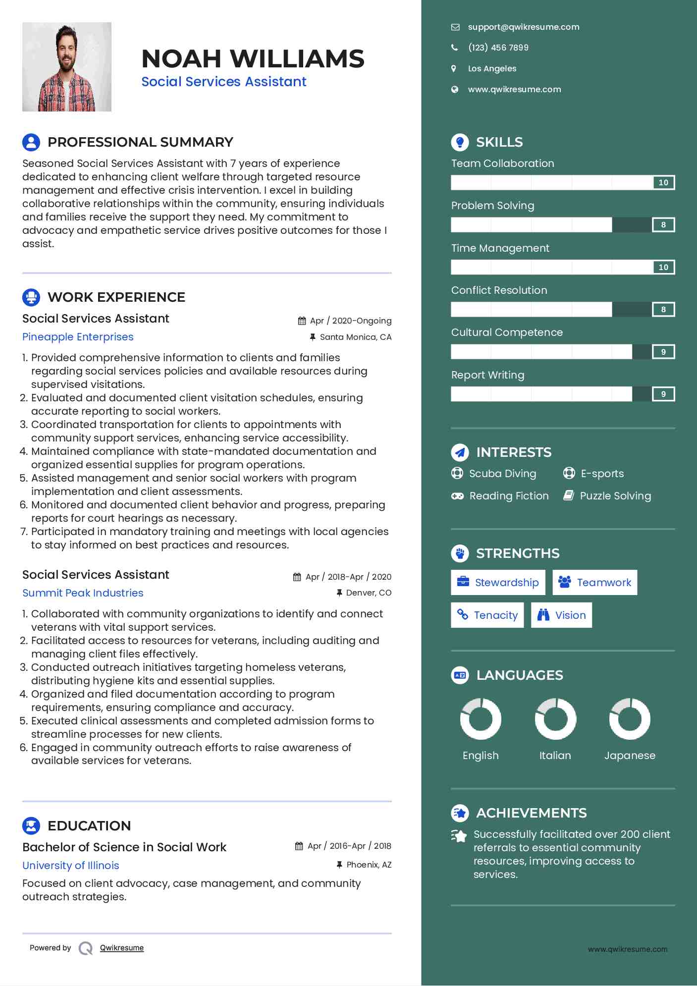 Social Services Assistant Resume Template