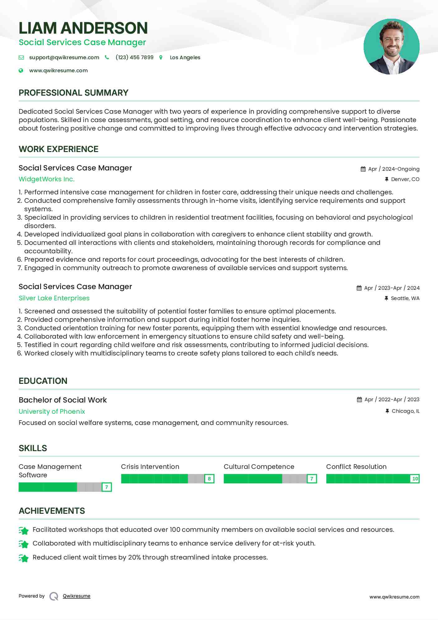 Social Services Case Manager Resume Sample