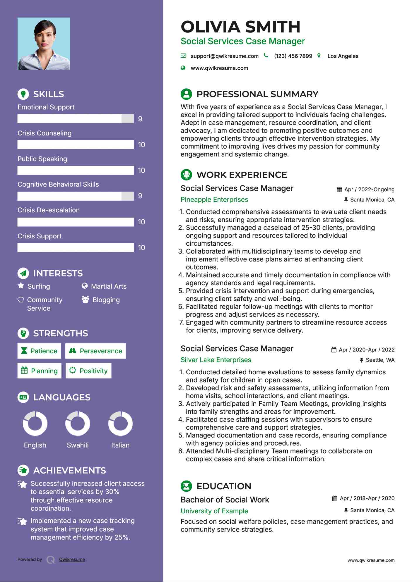 Social Services Case Manager Resume Format
