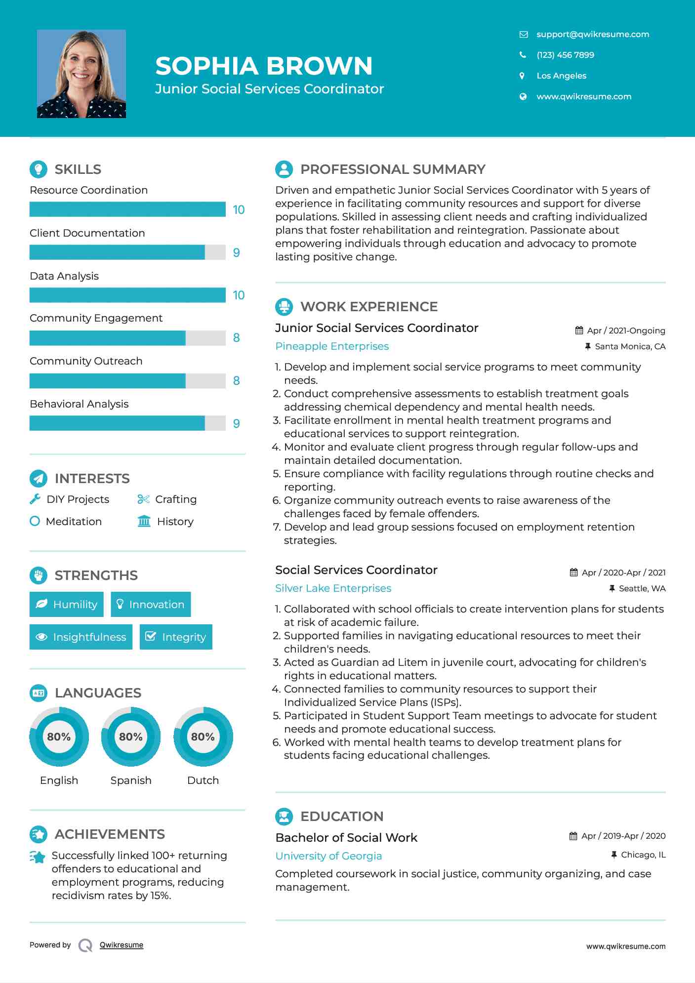 Junior Social Services Coordinator Resume Example
