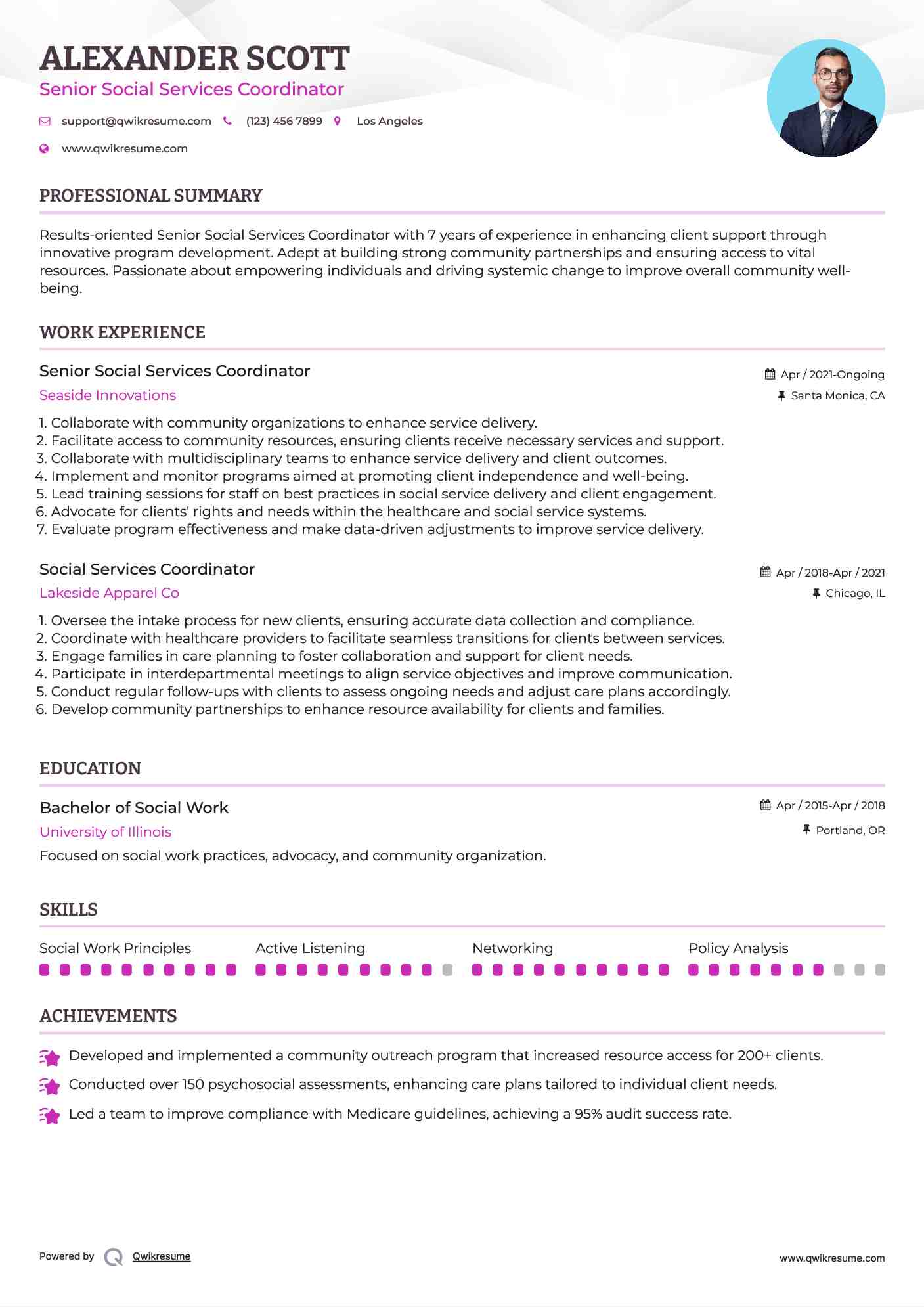 Senior Social Services Coordinator Resume Template