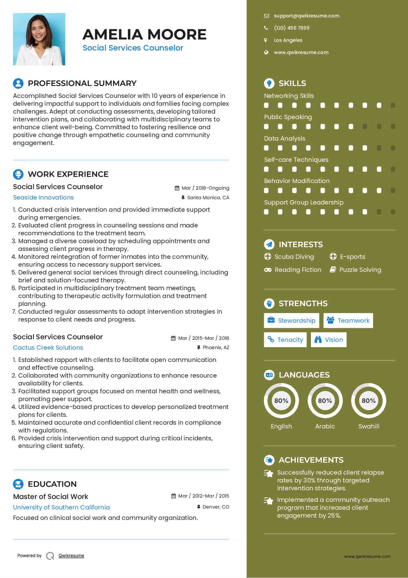 Social Services Counselor Resume Sample