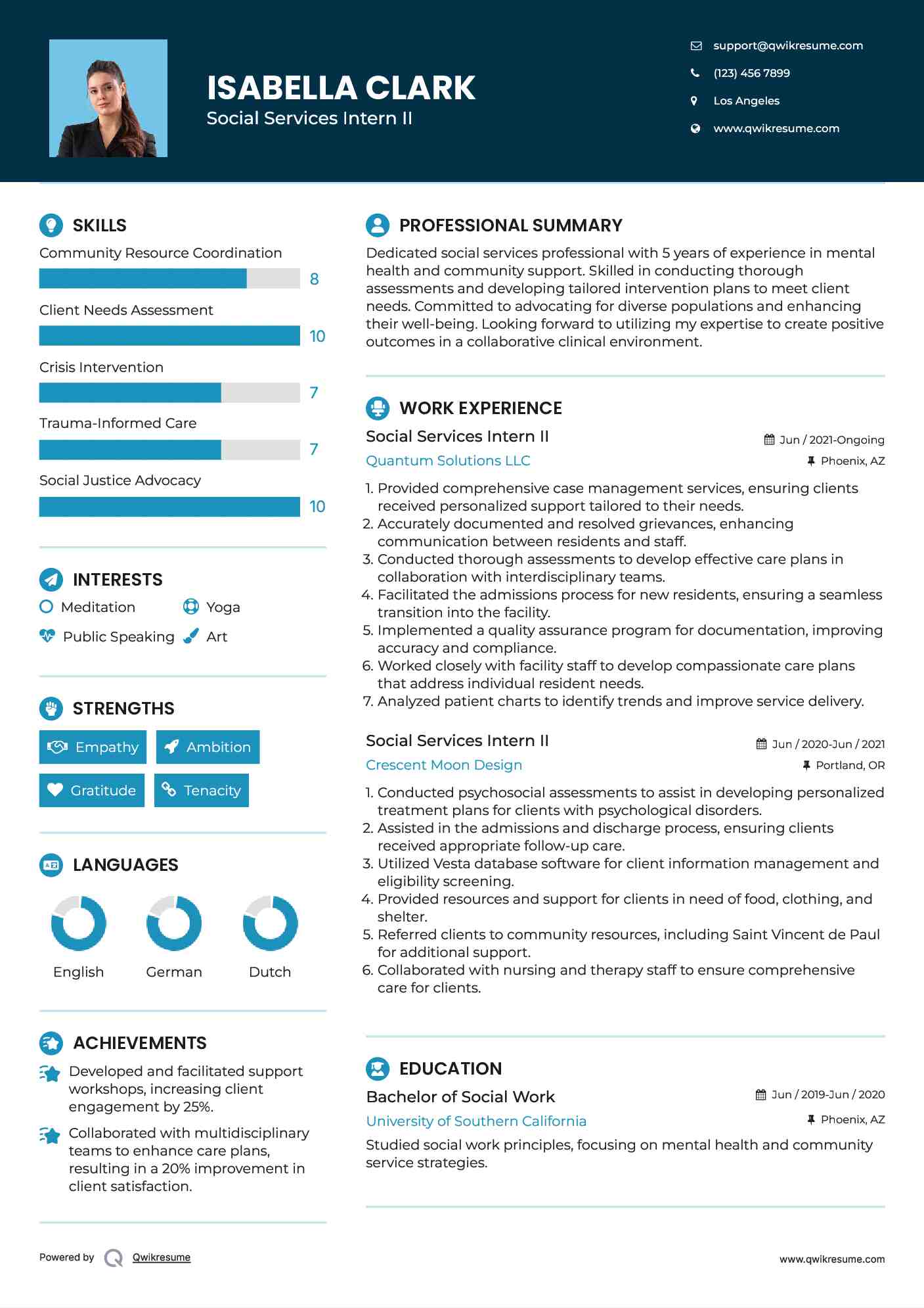Social Services Intern  II Resume Template