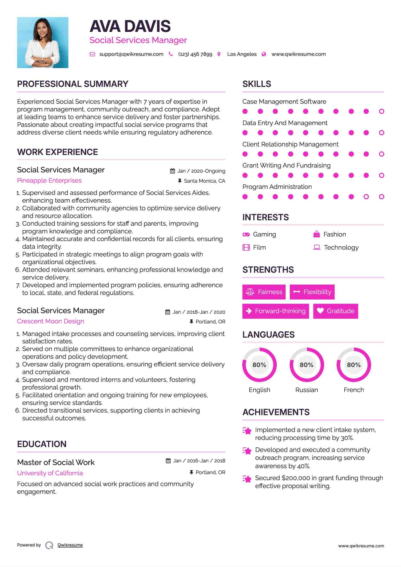 Social Services Manager Resume Format