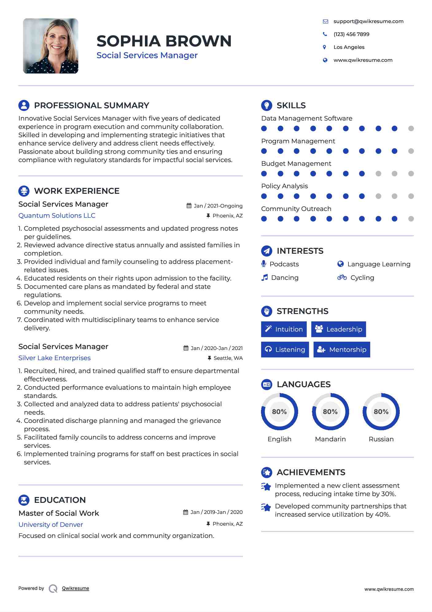 Social Services Manager Resume Sample