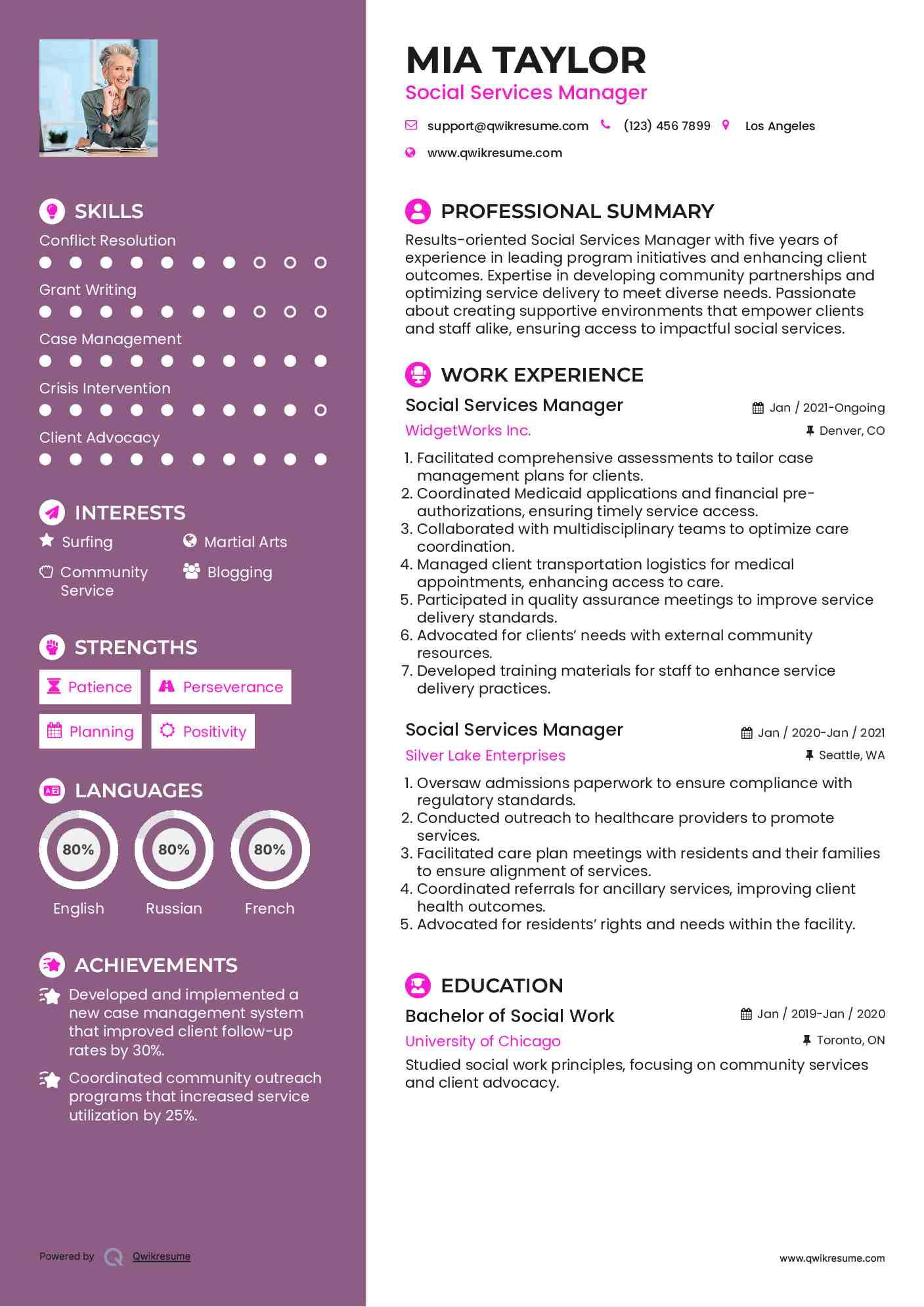 Social Services Manager Resume Template