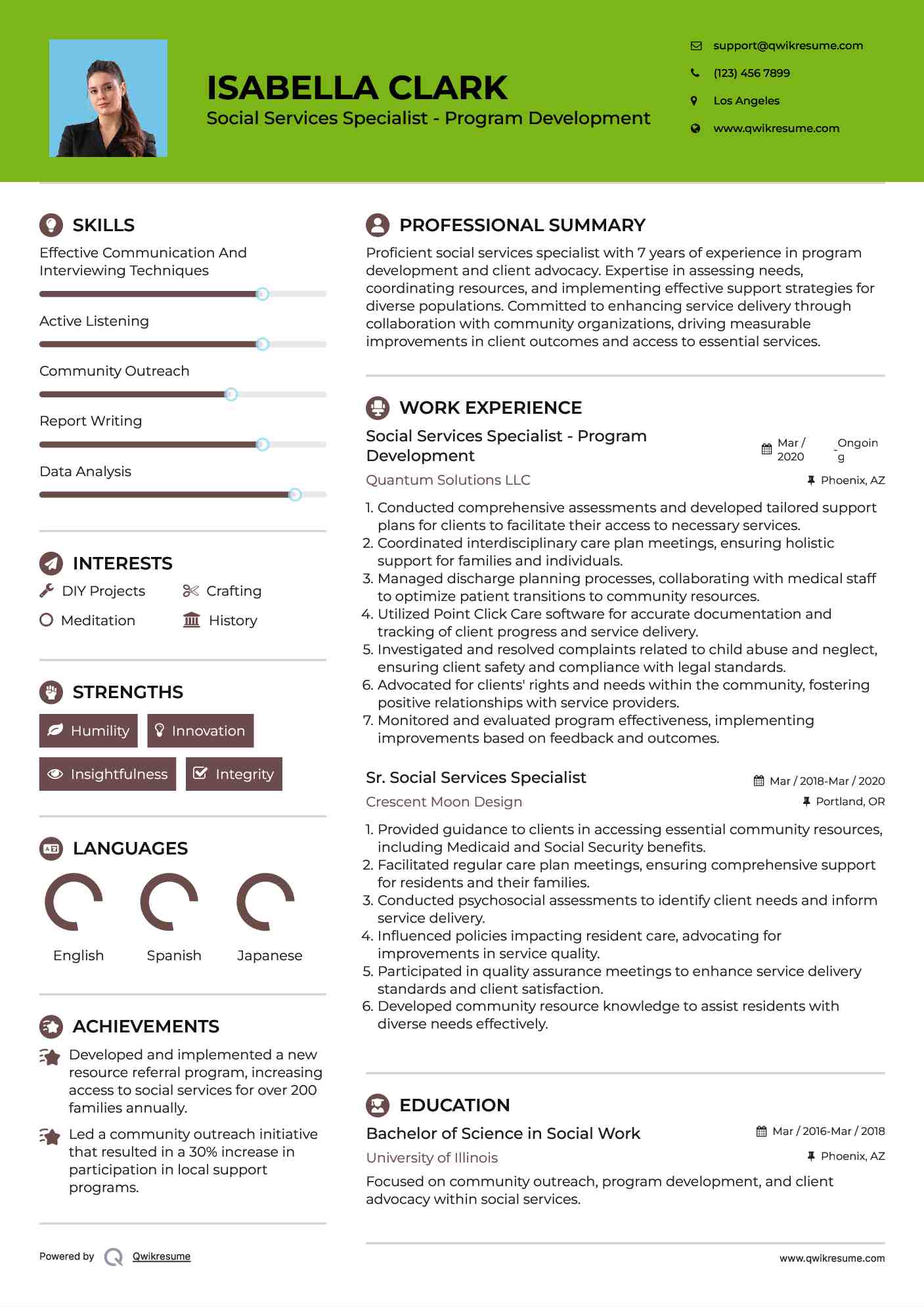 Social Services Specialist - Program Development Resume Format