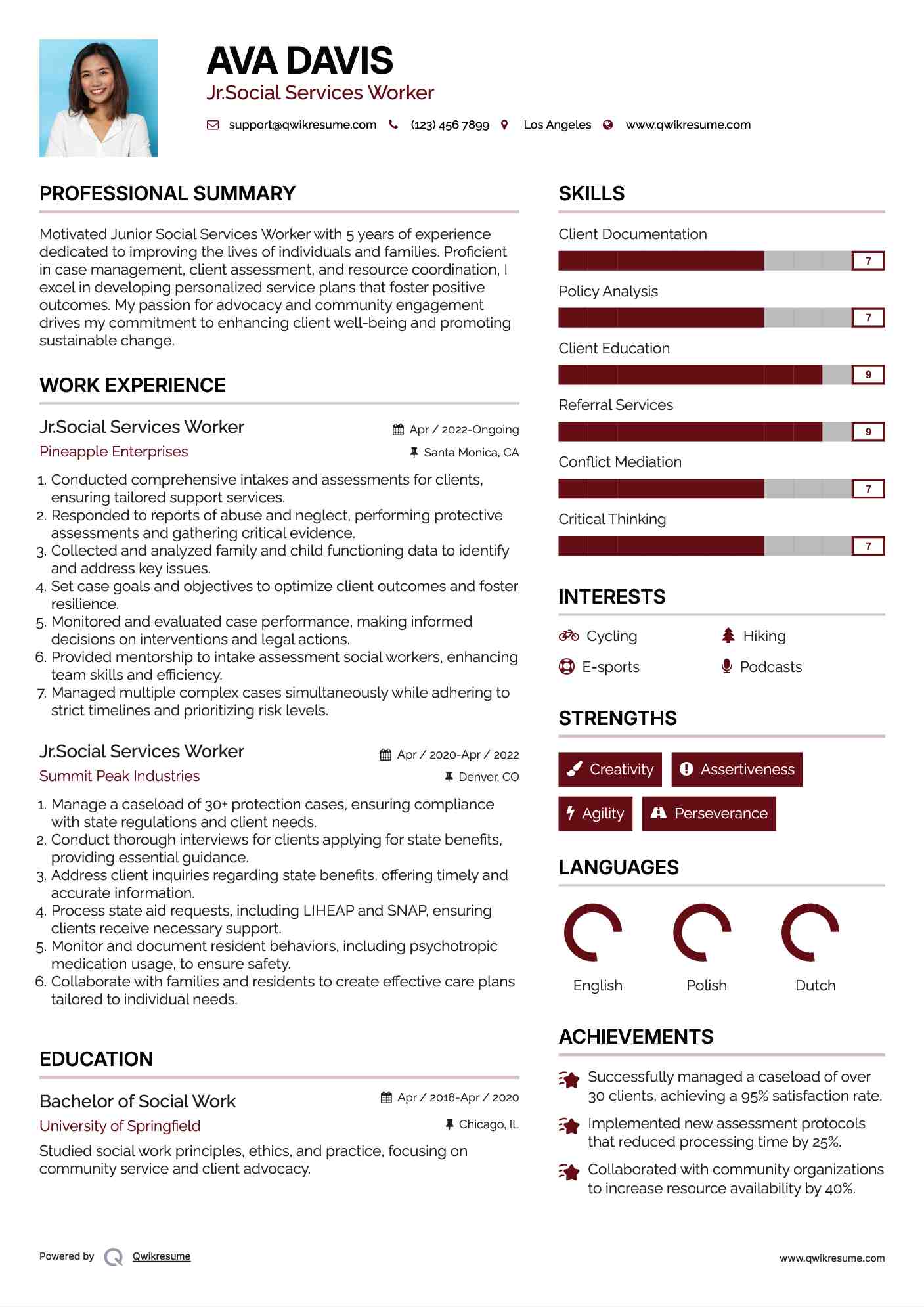 Jr.Social Services Worker Resume Template