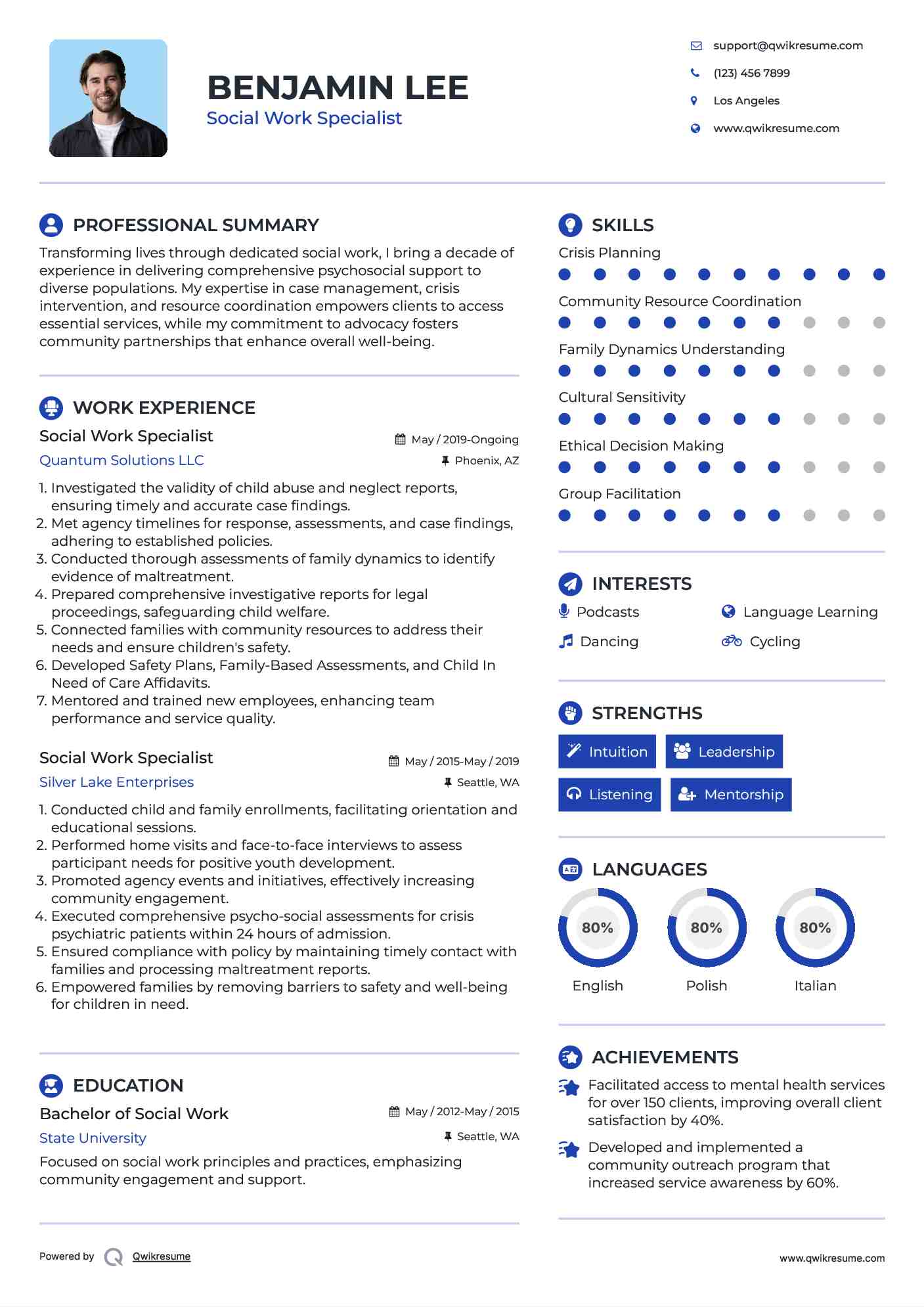 Social Work Specialist Resume Template