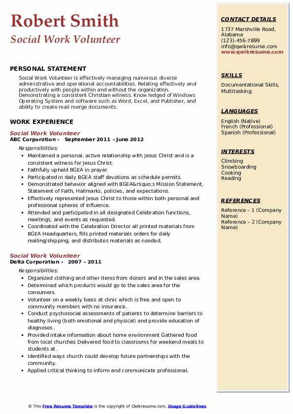 Social Work Volunteer Resume Samples - Social Work Volunteer 1662099592 Pdf