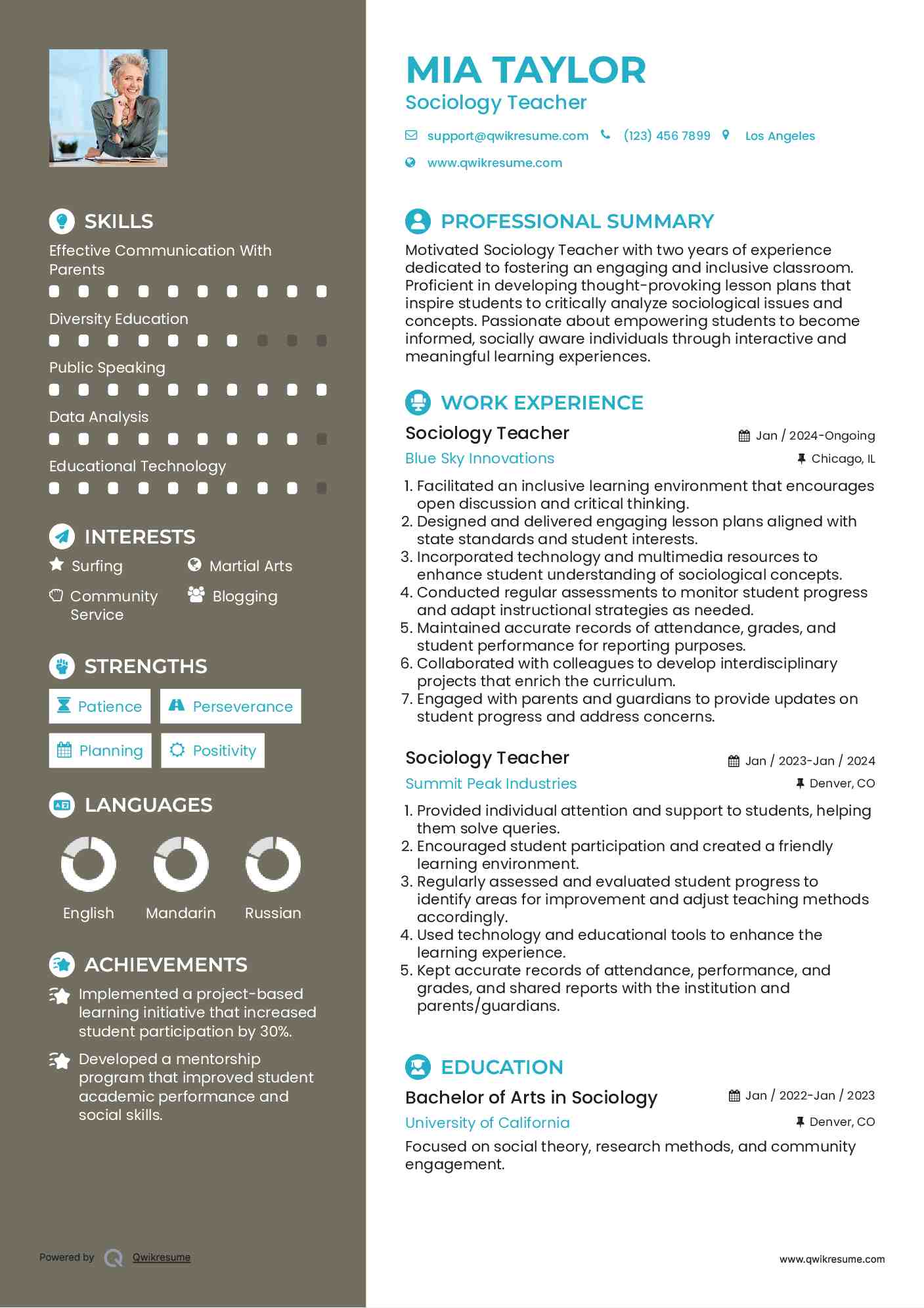 Sociology Teacher Resume Format