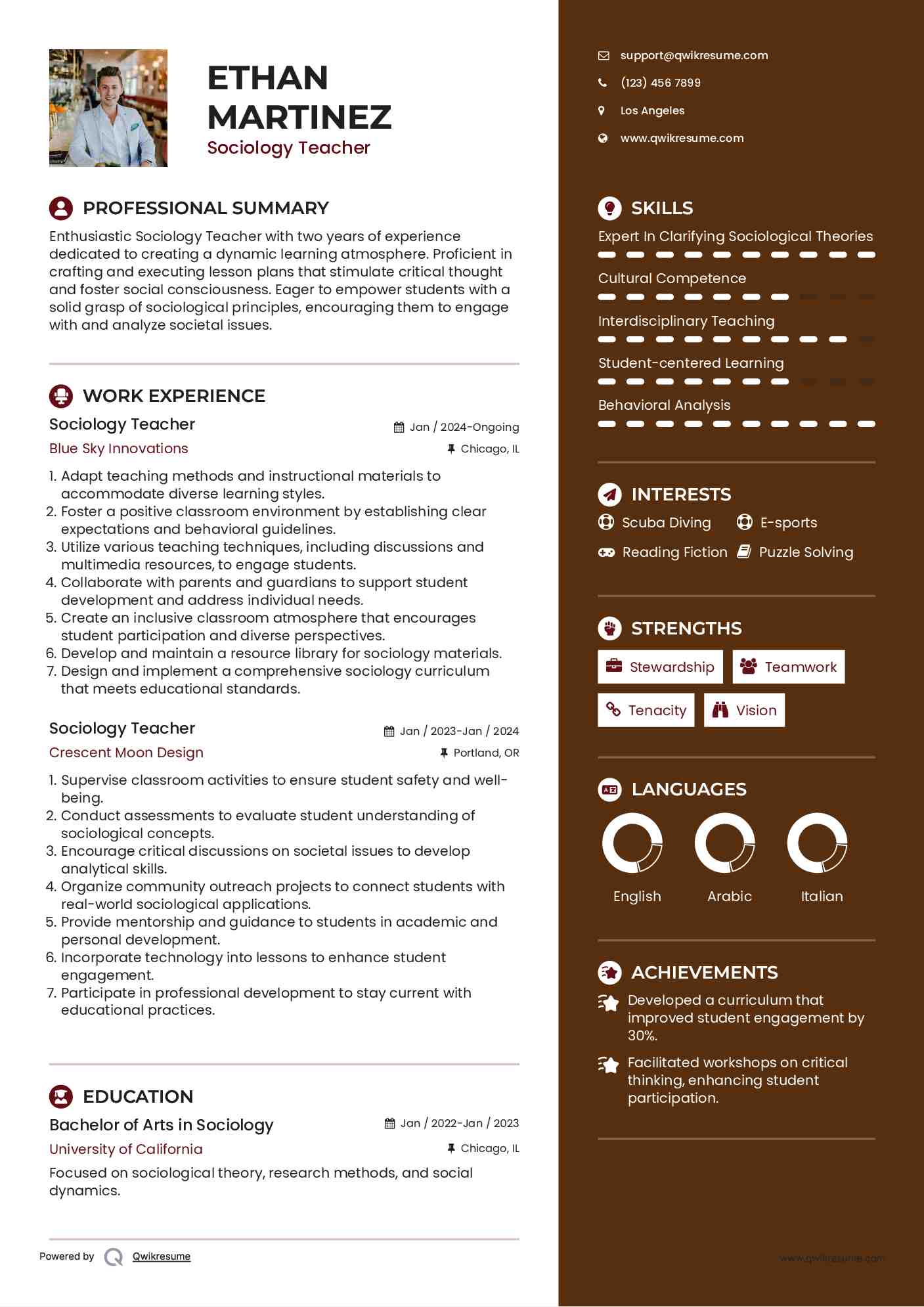 Sociology Teacher Resume Format