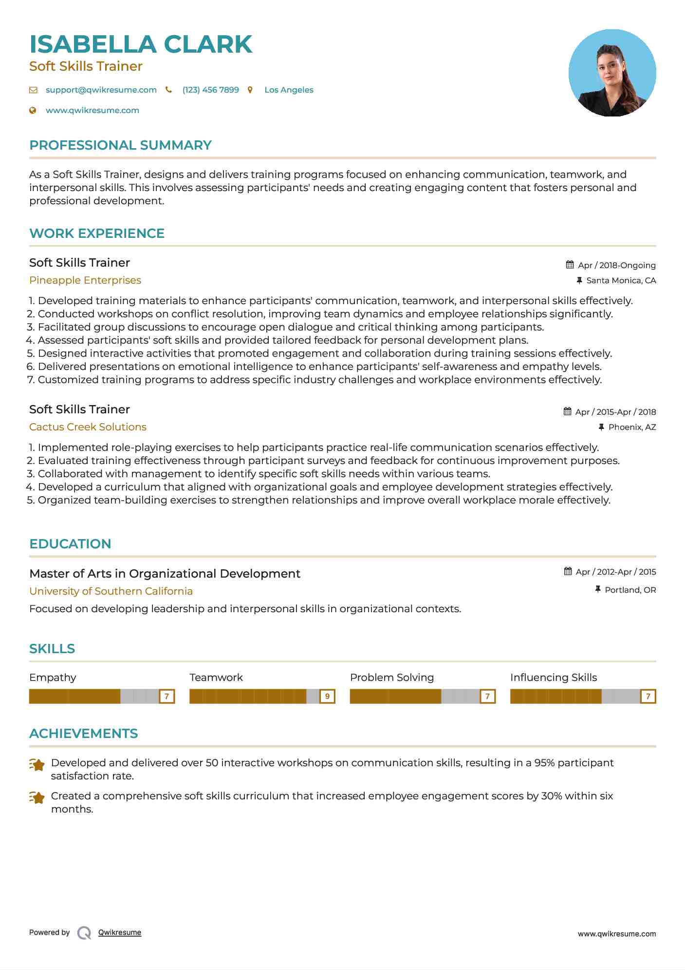 Soft Skills Trainer Resume Model