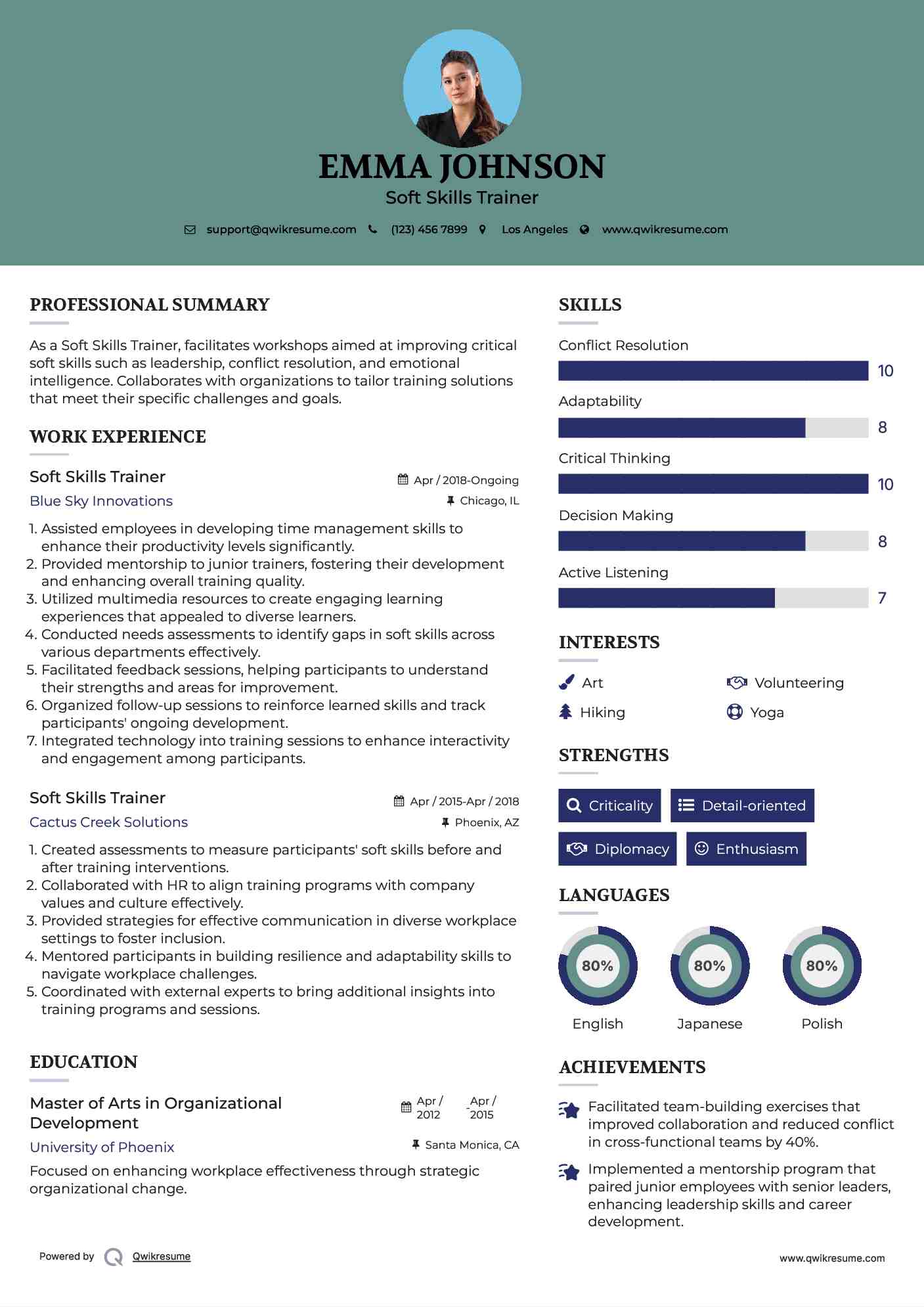 Soft Skills Trainer Resume Format
