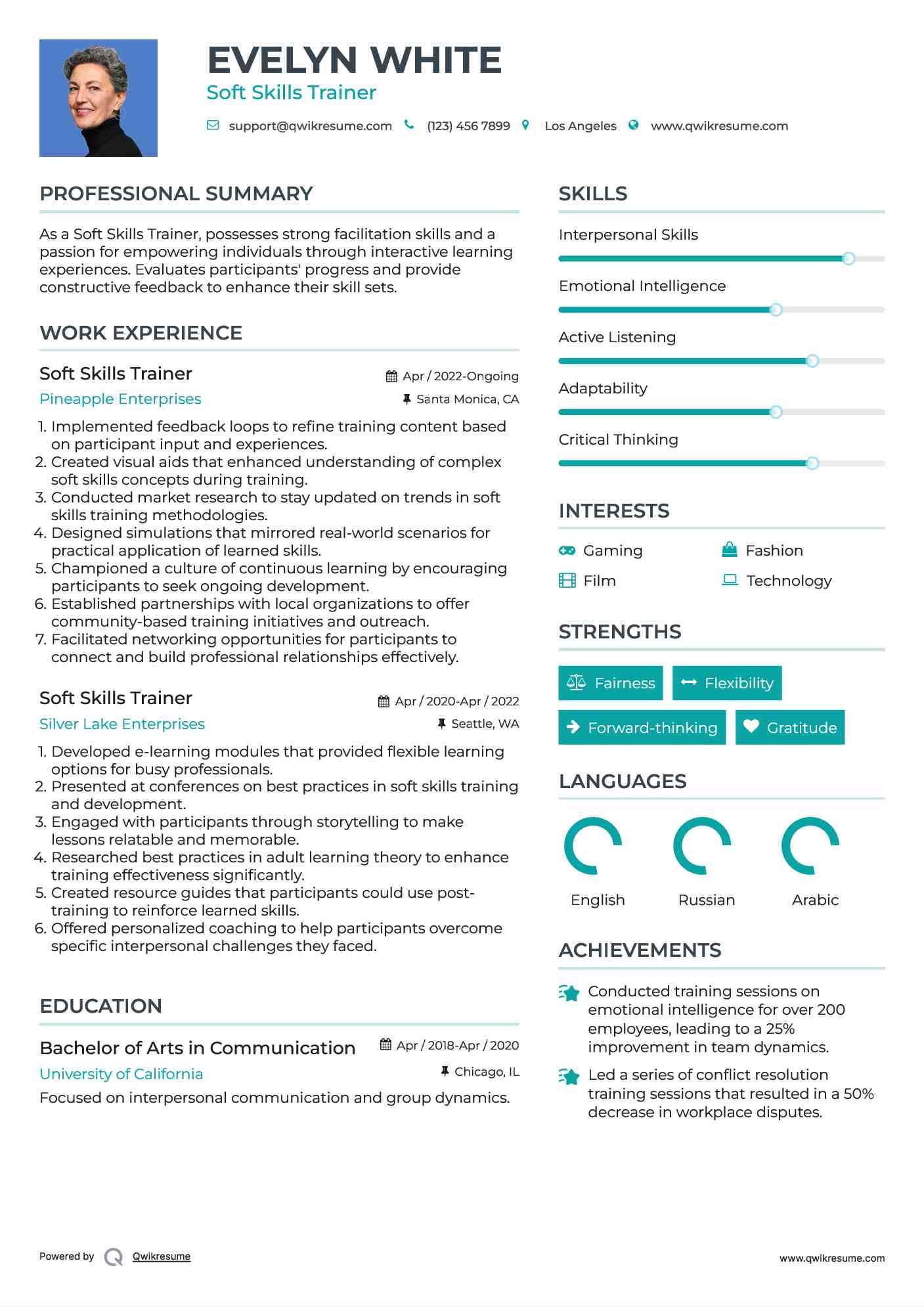 Soft Skills Trainer Resume Example