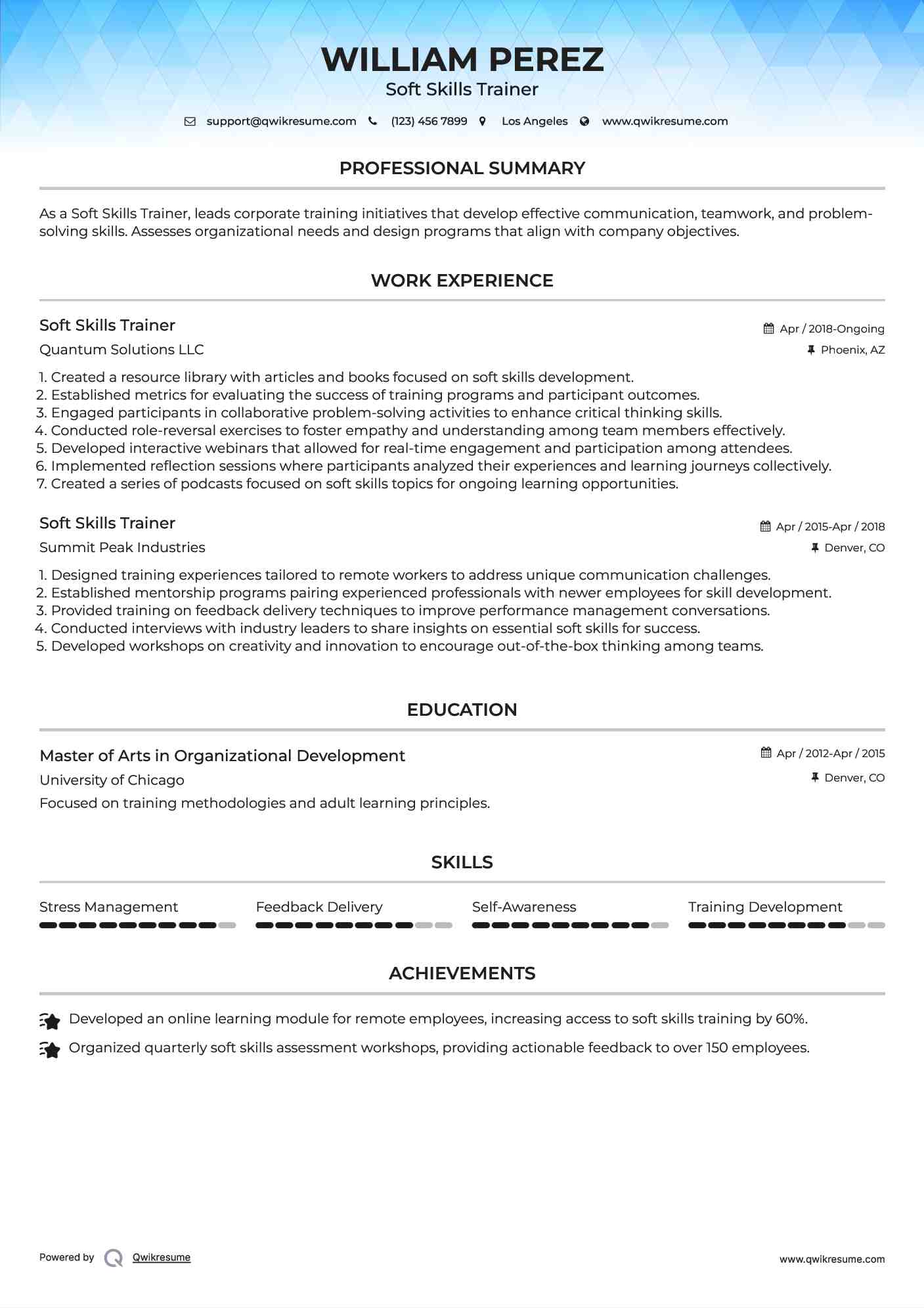 Soft Skills Trainer Resume Template