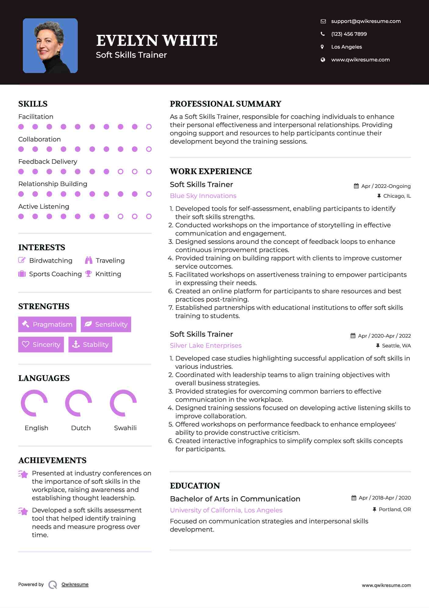 Soft Skills Trainer Resume Example