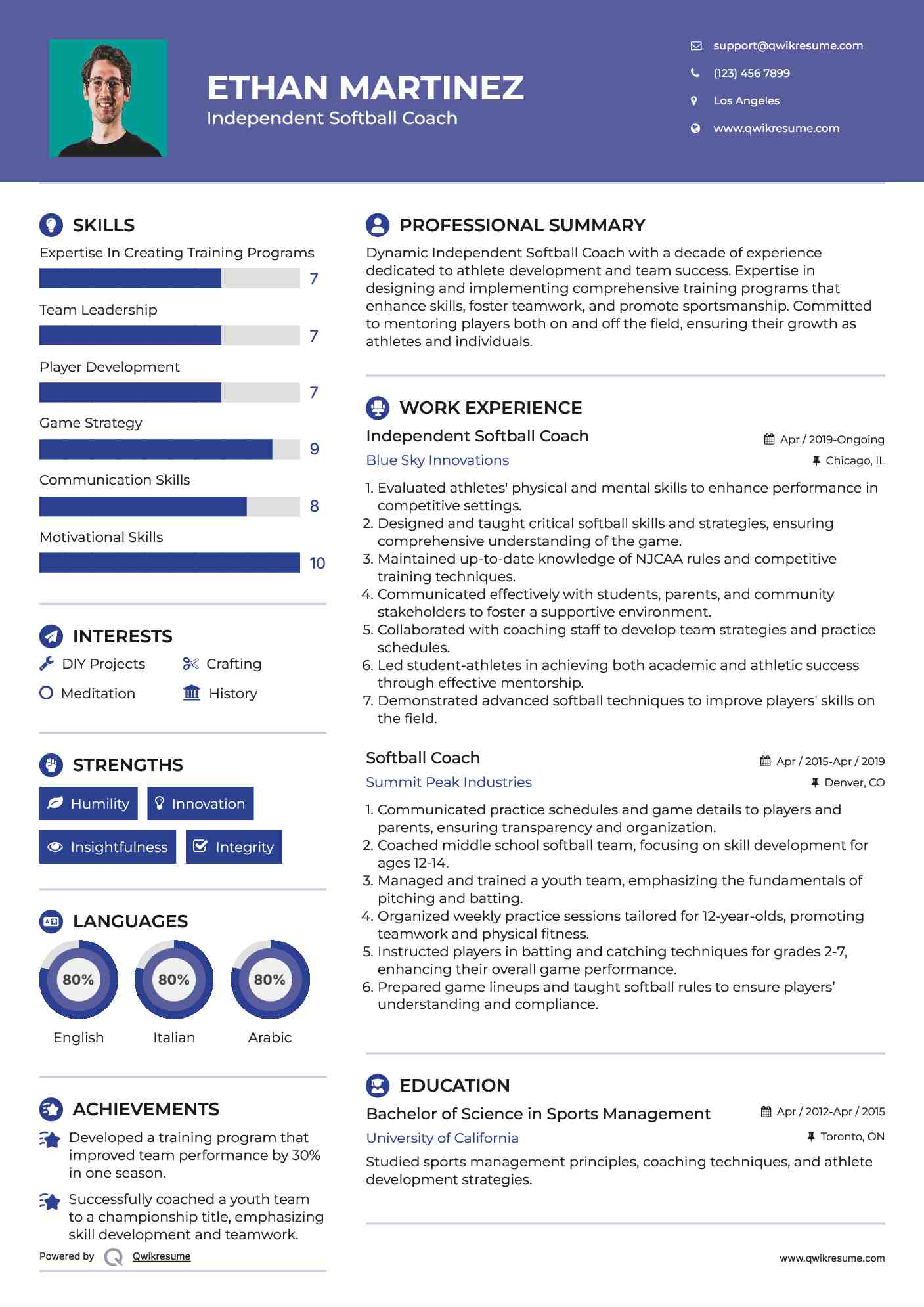 Independent Softball Coach Resume Template