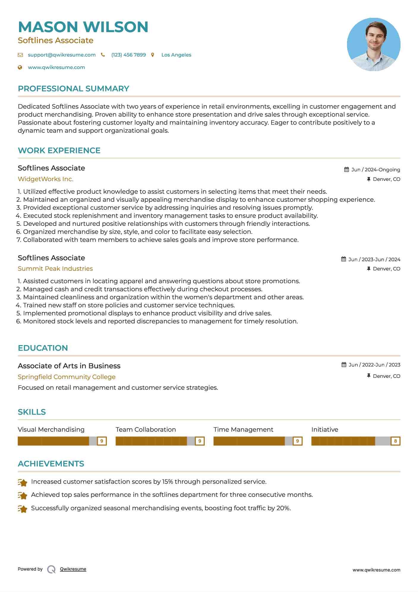 Softlines Associate Resume Format