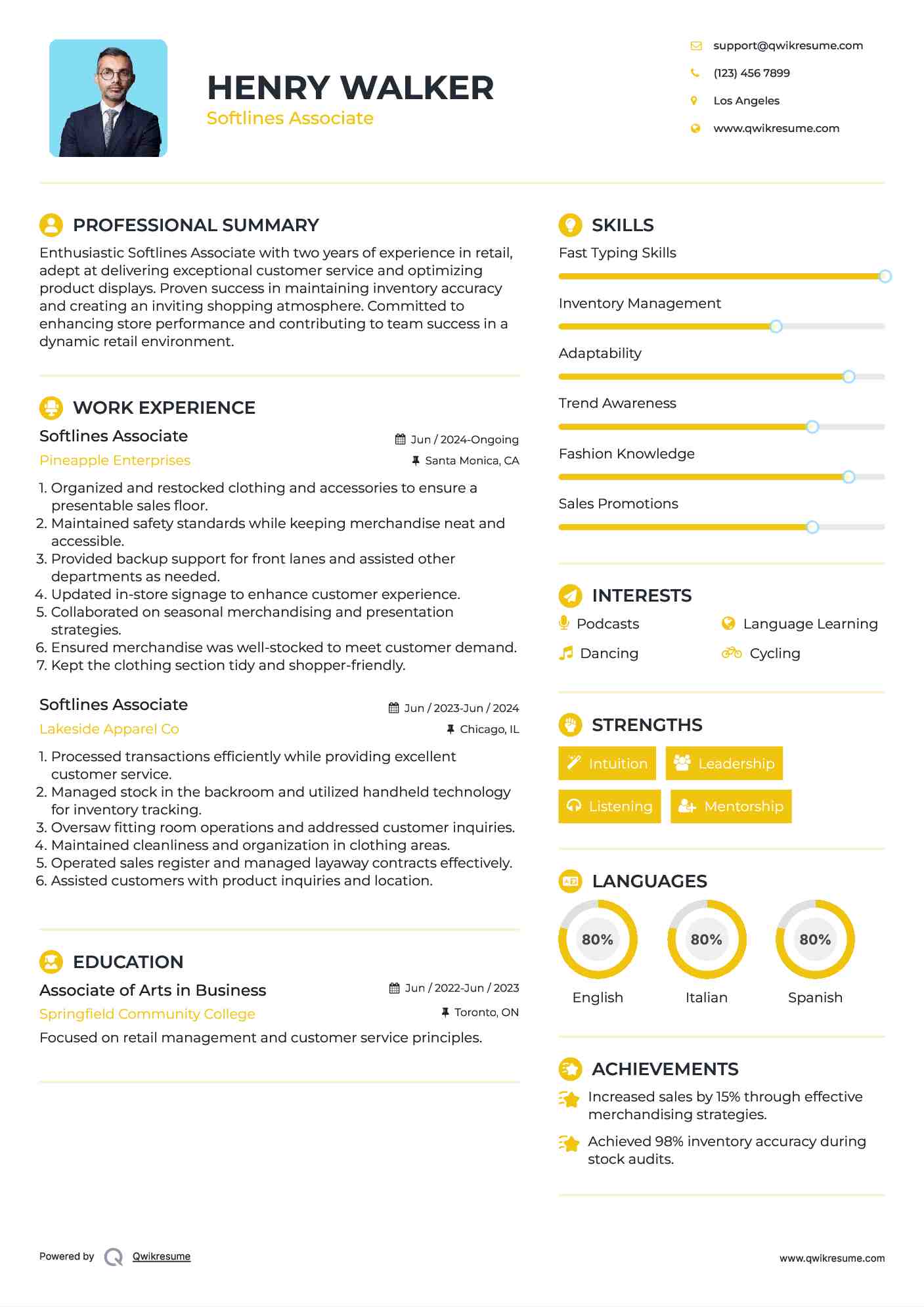 Softlines Associate Resume Sample