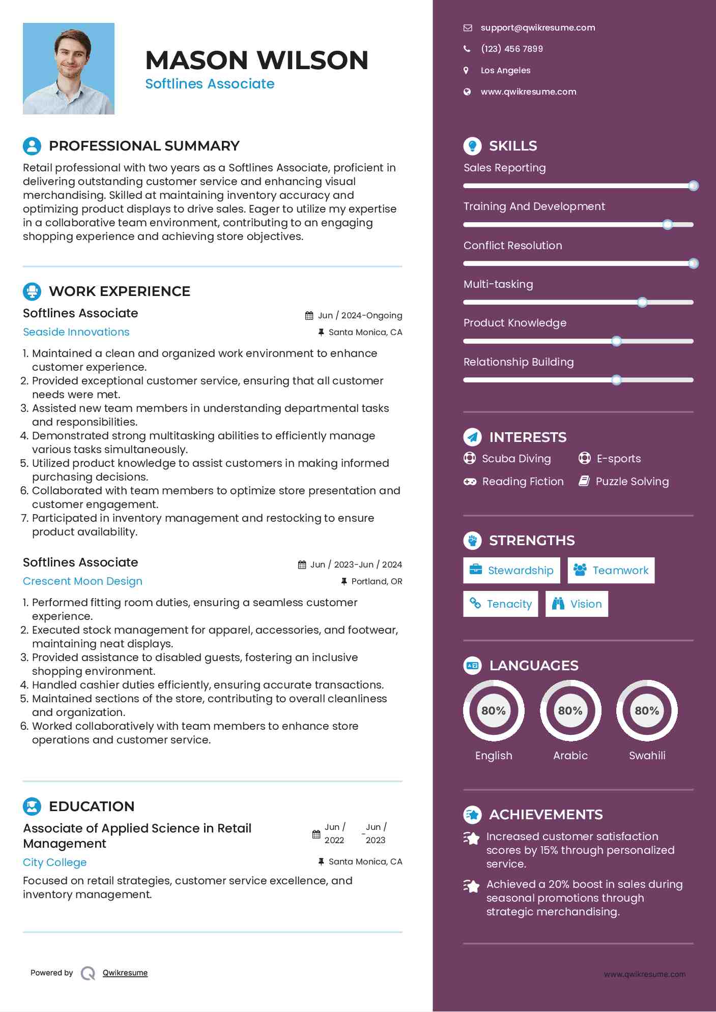 Softlines Associate Resume Example