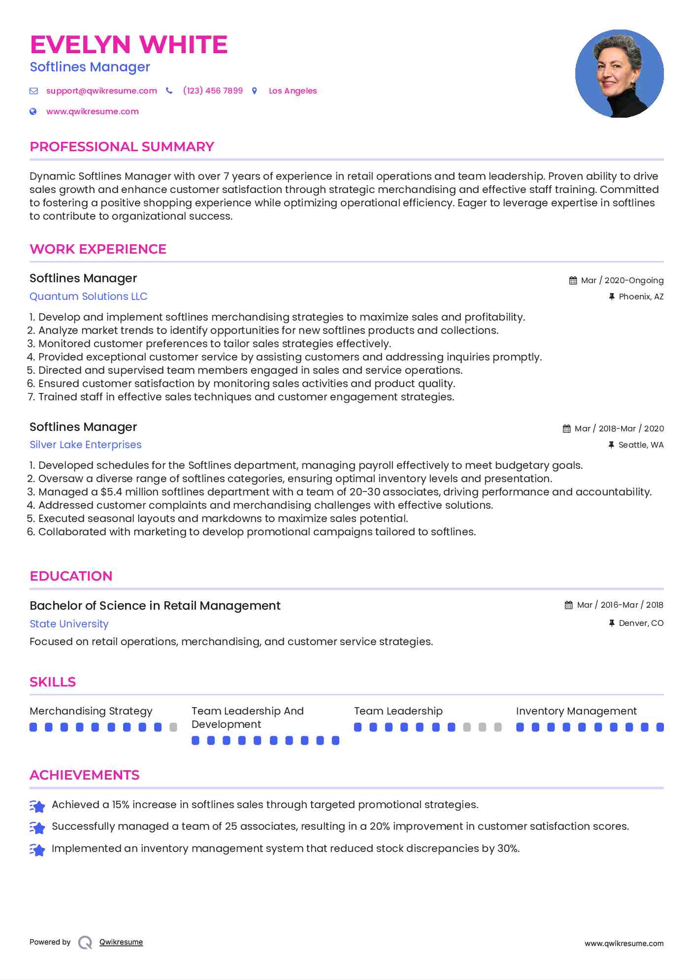 Softlines Manager Resume Format