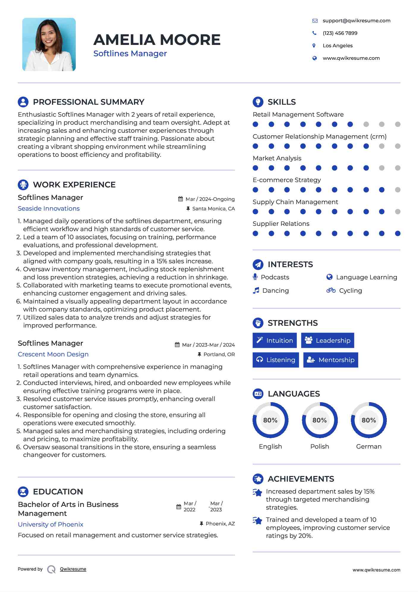 Softlines Manager Resume Sample