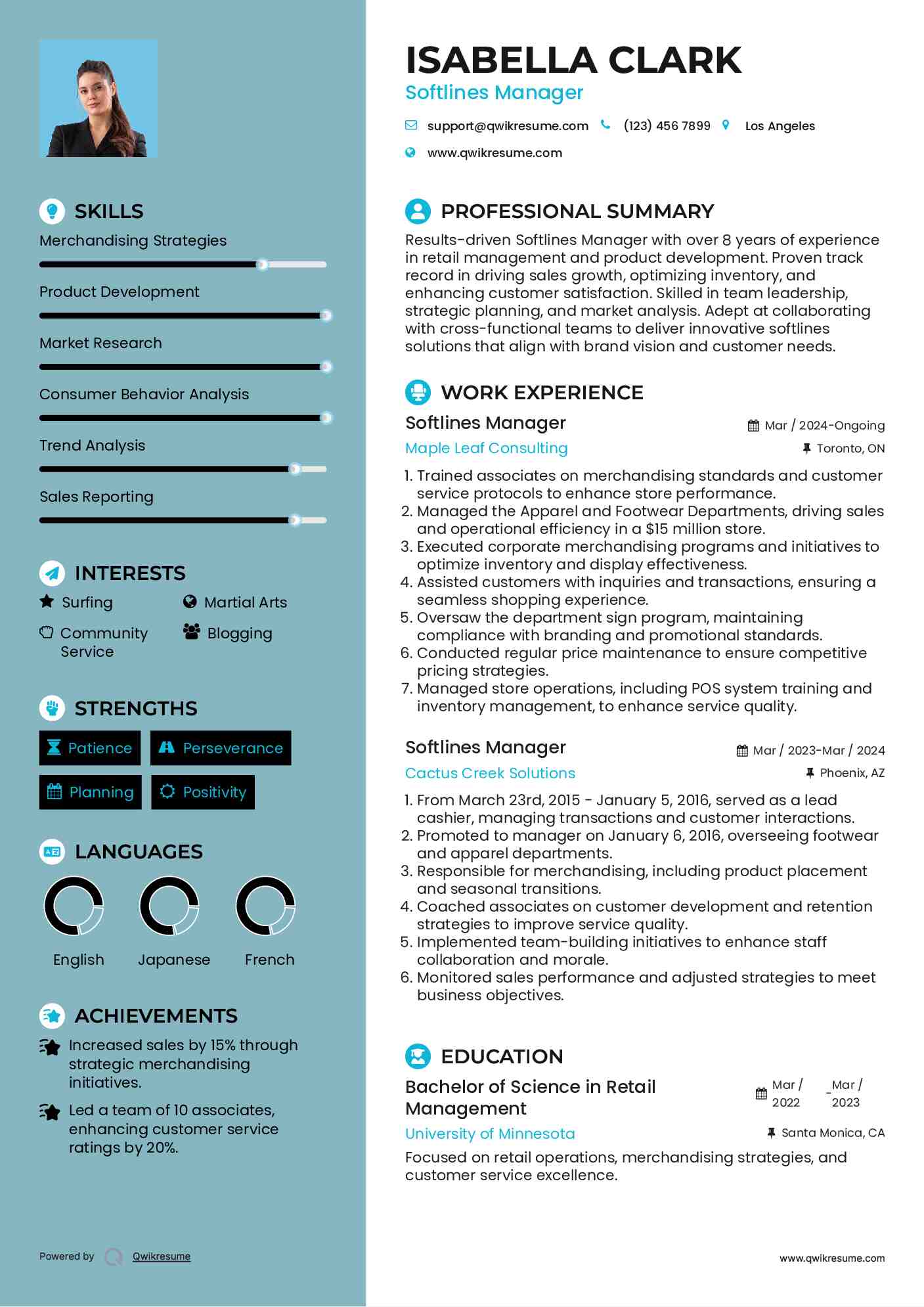 Softlines Manager Resume Format