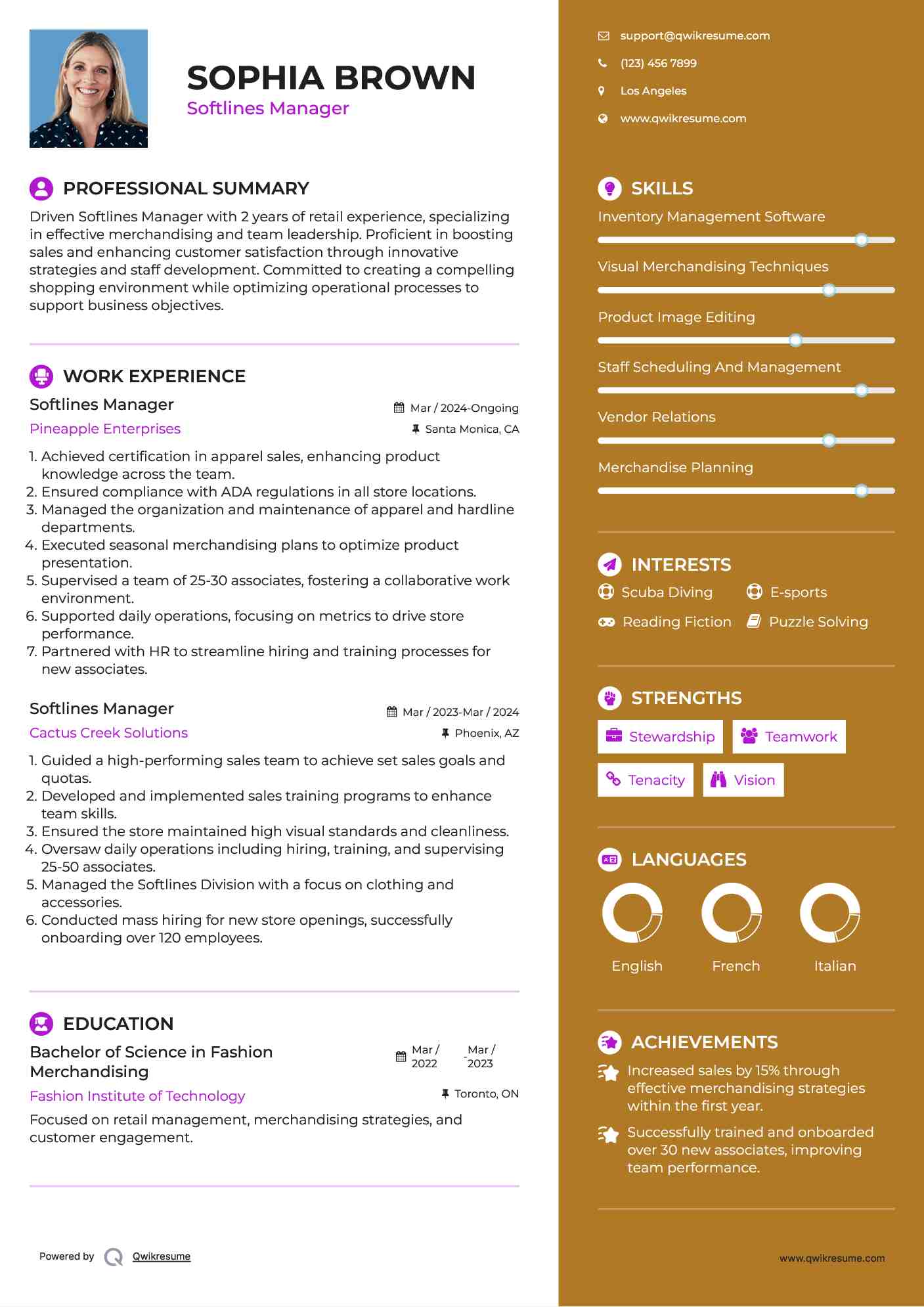 Softlines Manager Resume Model